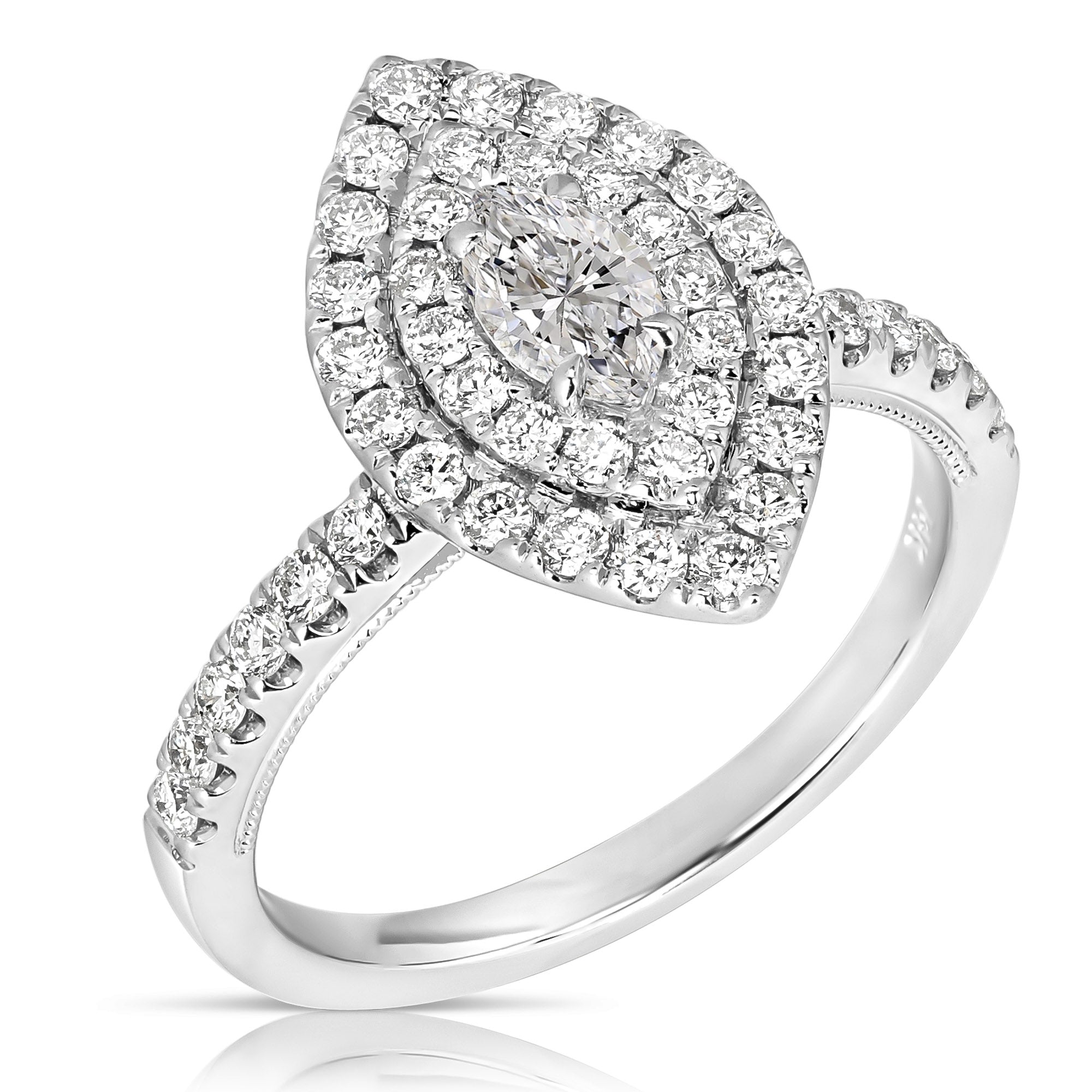 14K 1/3 Ct Center Marquise D-Halo 1 Ctw Diamond Engagement Ring