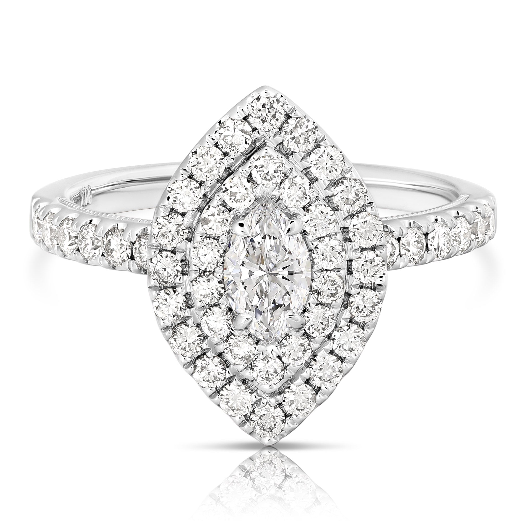 14K 1/3 Ct Center Marquise D-Halo 1 Ctw Diamond Engagement Ring