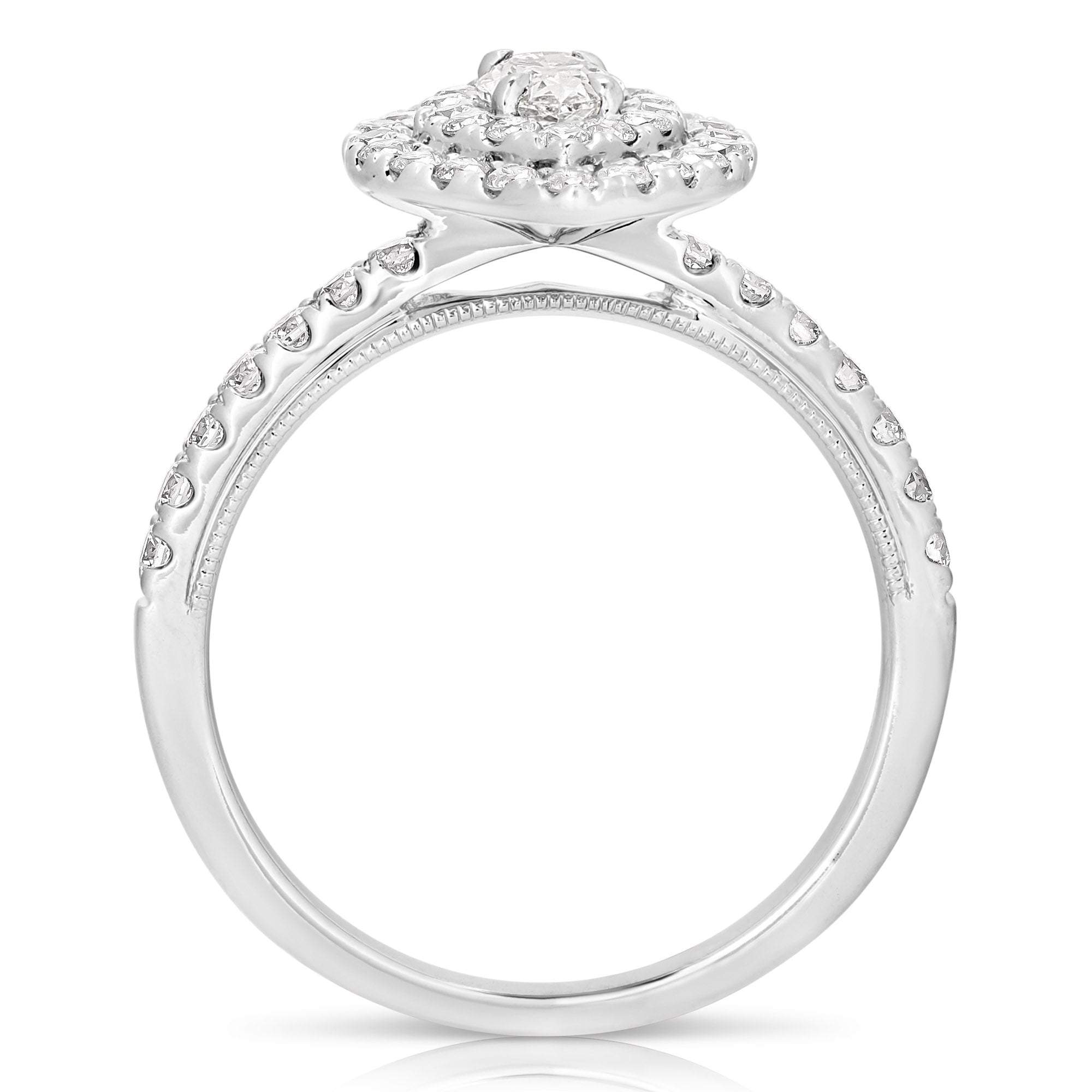 14K 1/3 Ct Center Marquise D-Halo 1 Ctw Diamond Engagement Ring