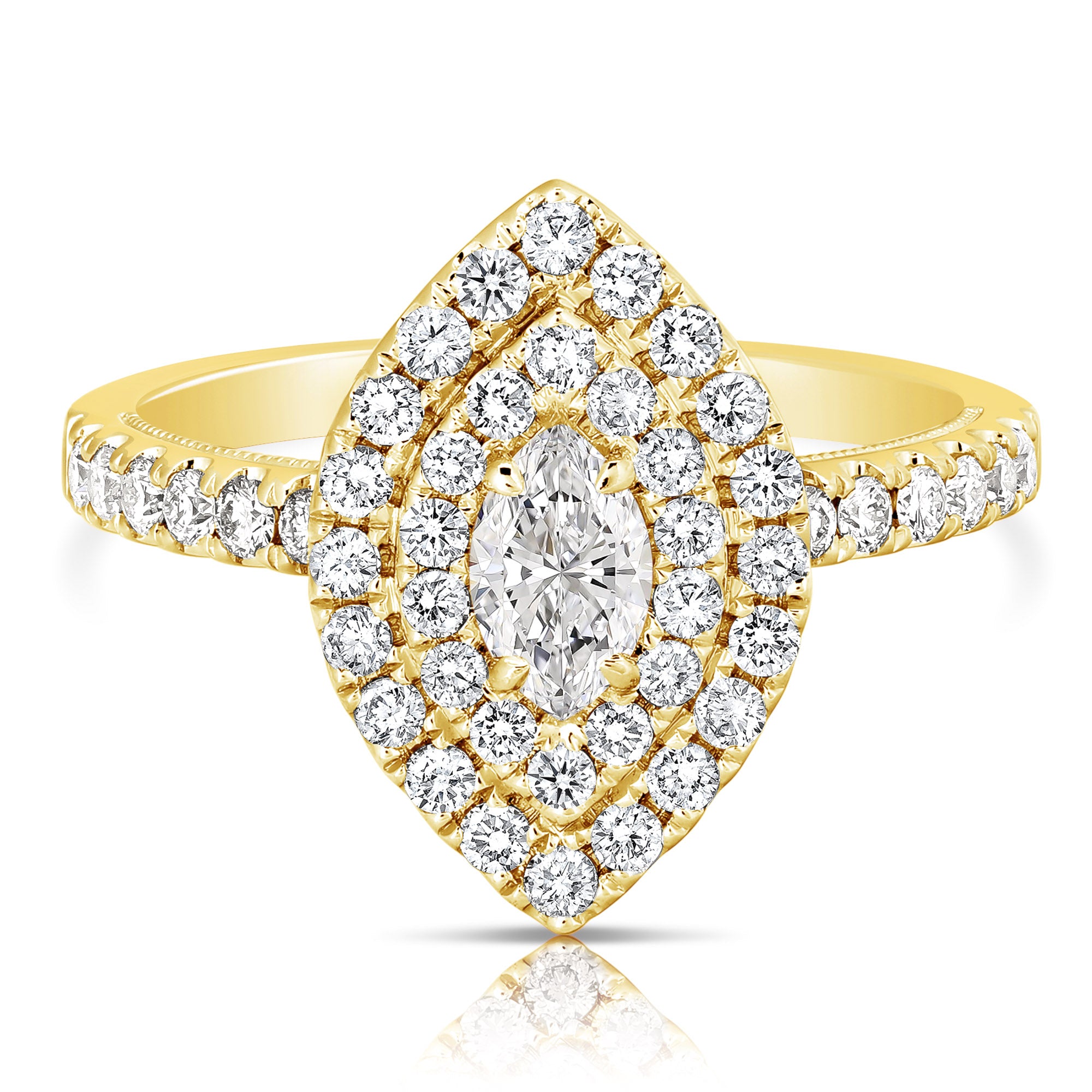 14K 1/3 Ct Center Marquise D-Halo 1 Ctw Diamond Engagement Ring