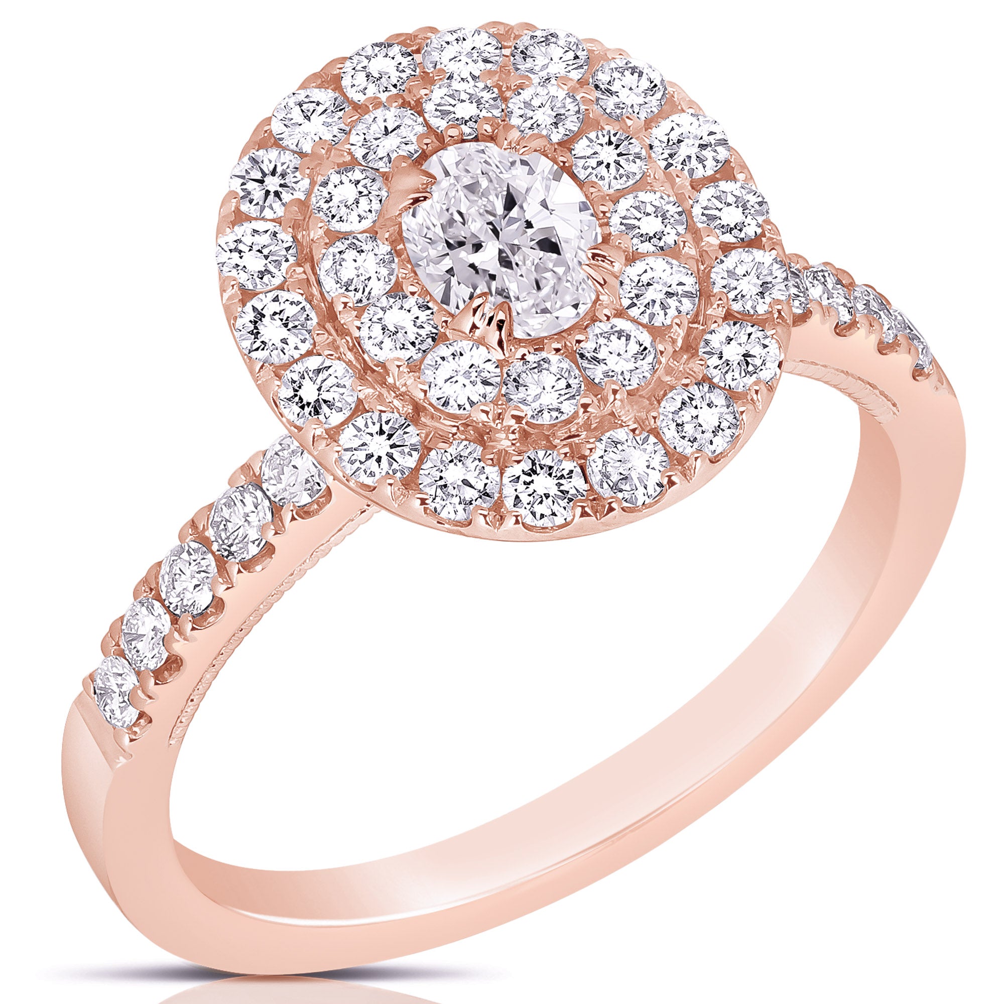 14K 1/3 Ct Center Oval D-Halo 1 Ctw Diamond Engagement Ring