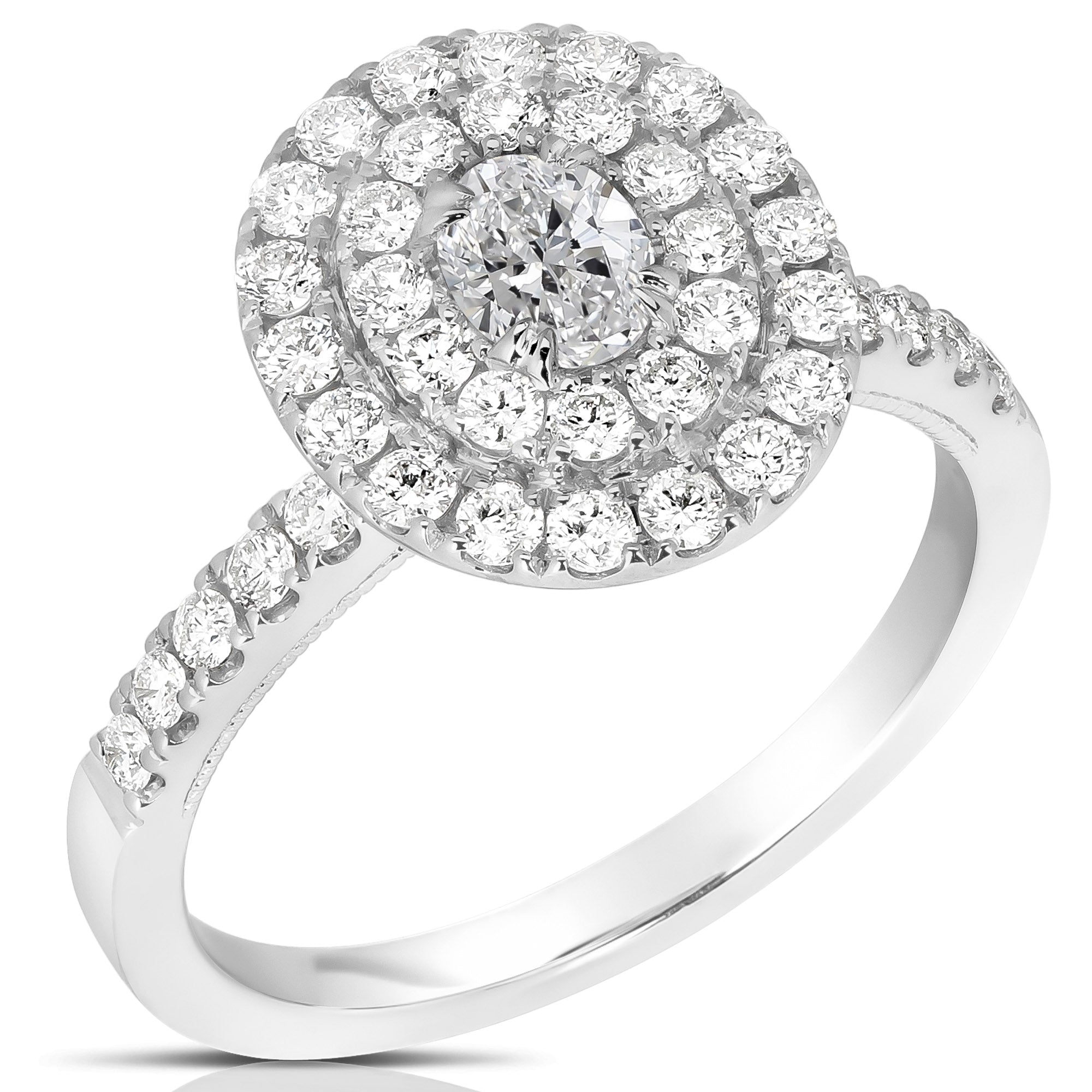 14K 1/3 Ct Center Oval D-Halo 1 Ctw Diamond Engagement Ring