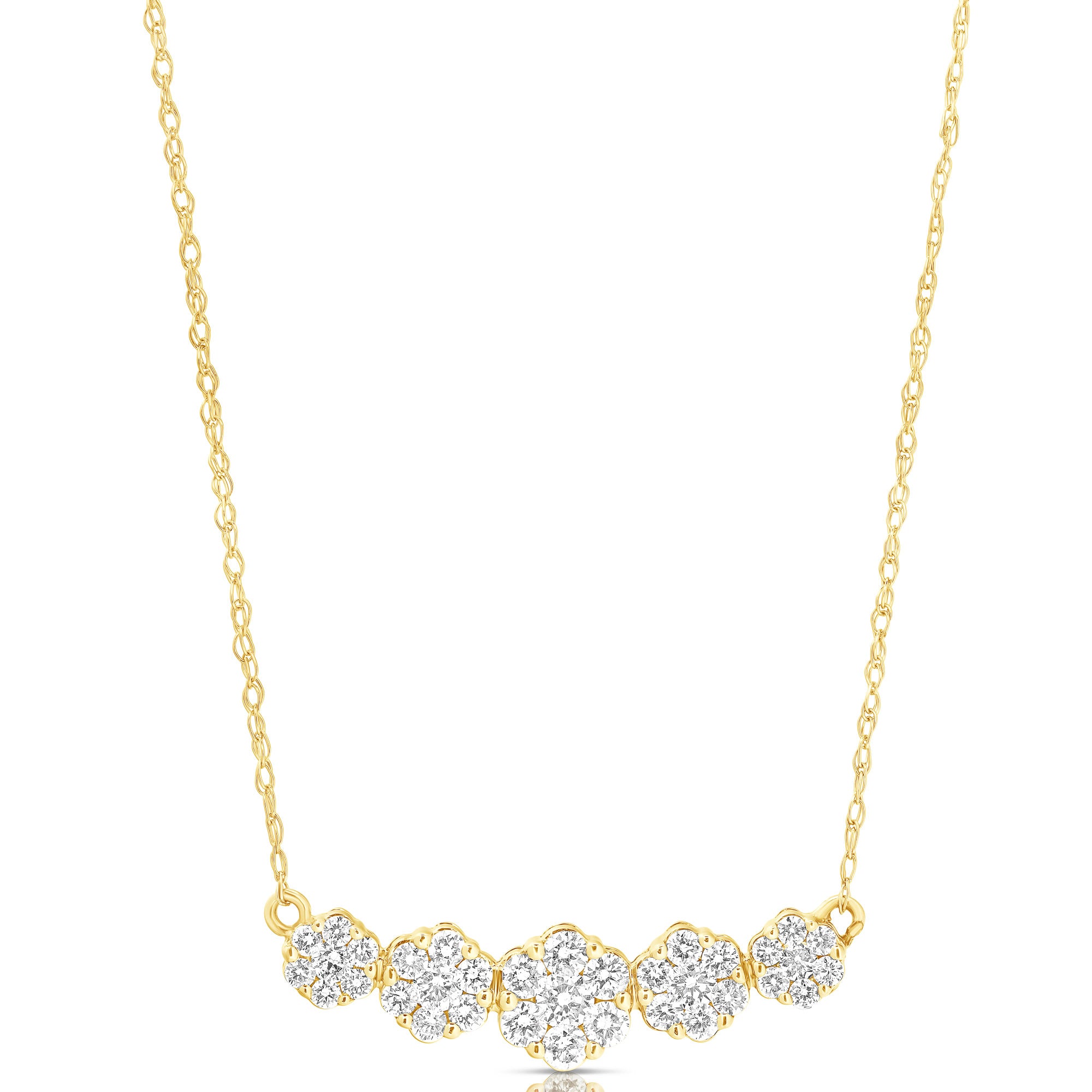 14K 0.50 Ct Graduated 5 Stone Flower Cluster Necklace With Chain