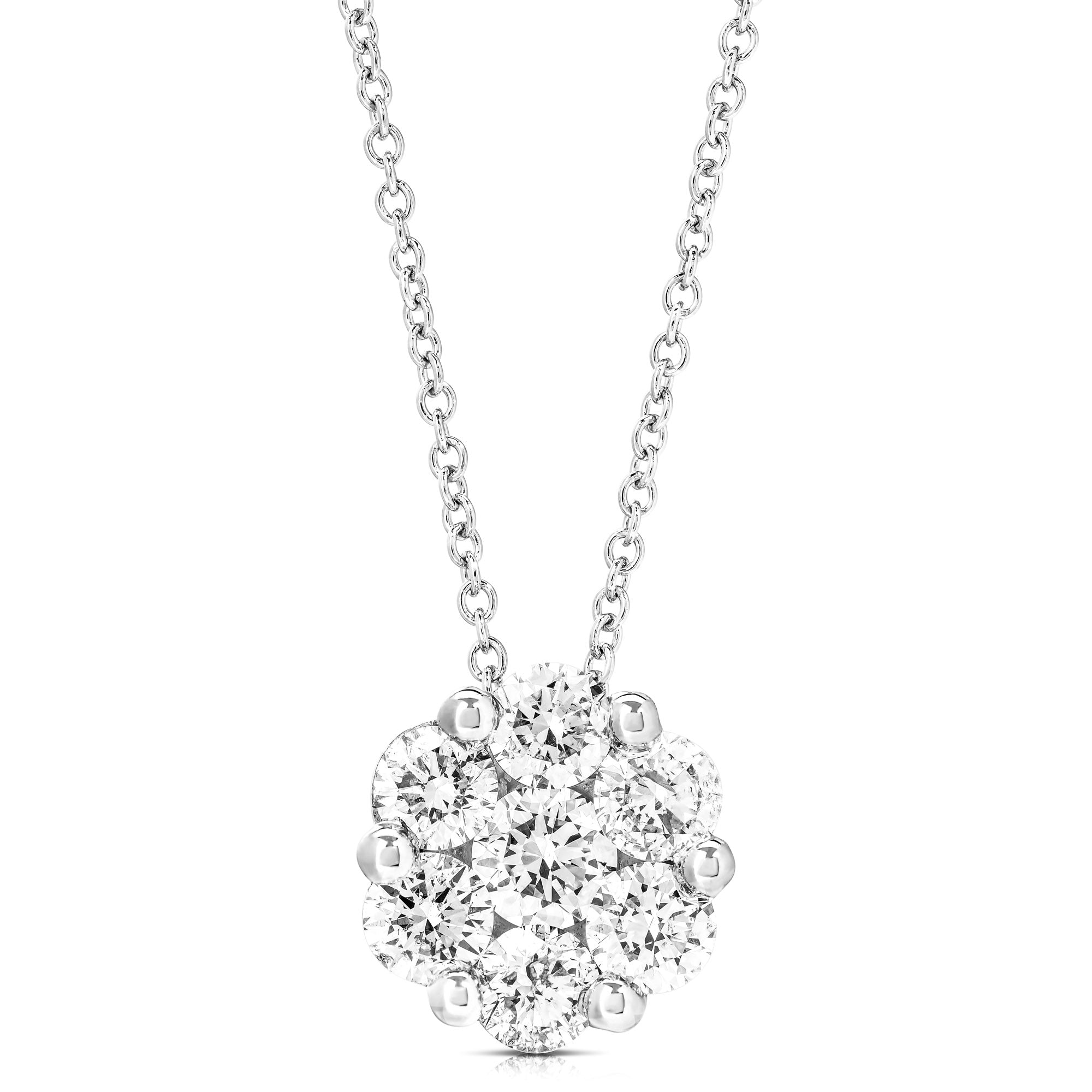 14K 1.00 Ct Flower Cluster Pendant With Chain