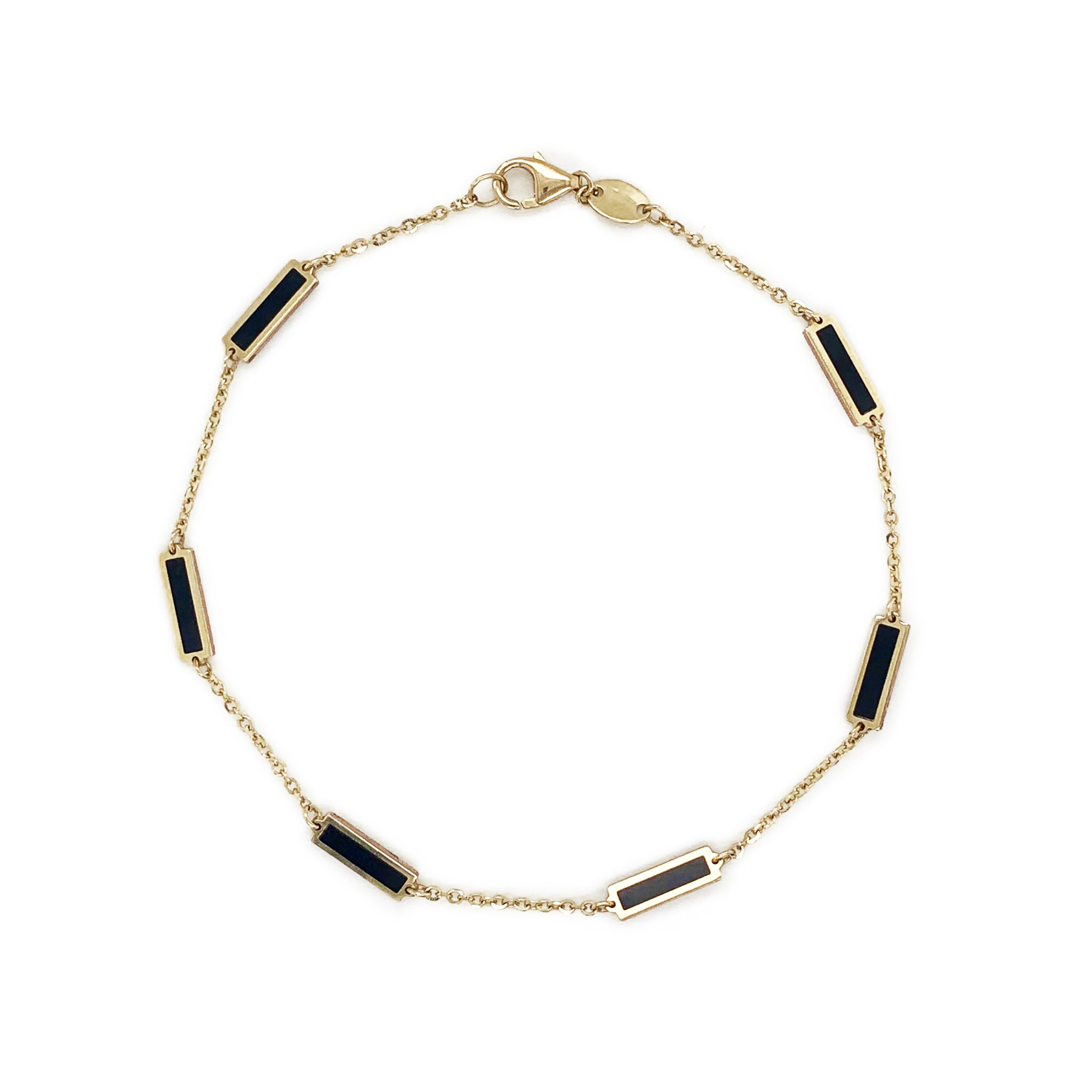 14K Yellow Gold & Onyx Bar Station Bracelet