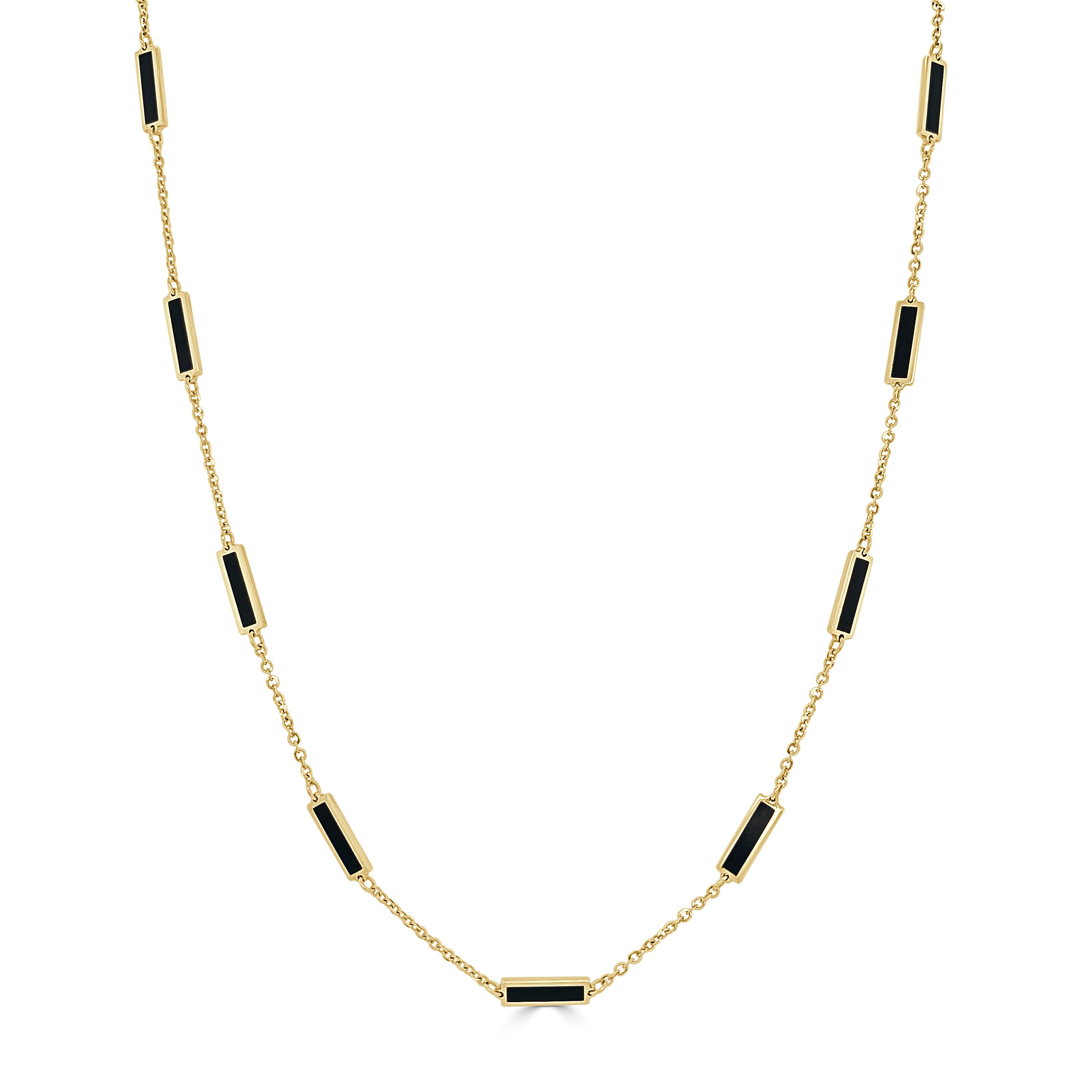 14K Yellow Gold Onyx Station Bar Necklace