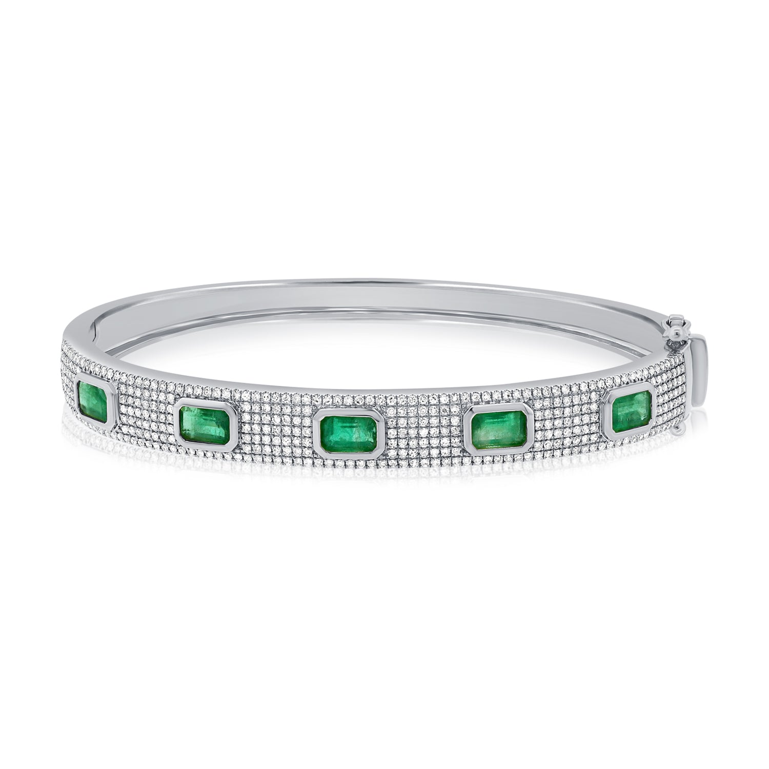 14k Gold Green Emerald & Diamond Bangle