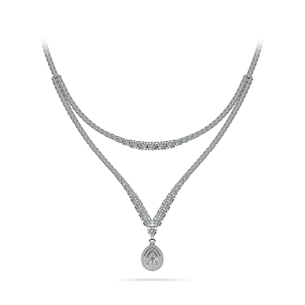 4 Prong Double Strand V Drop Diamond Necklace 