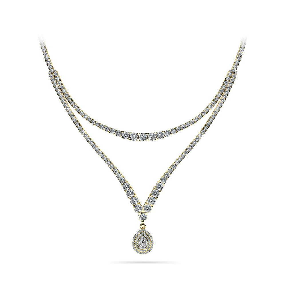 4 Prong Double Strand V Drop Diamond Necklace 