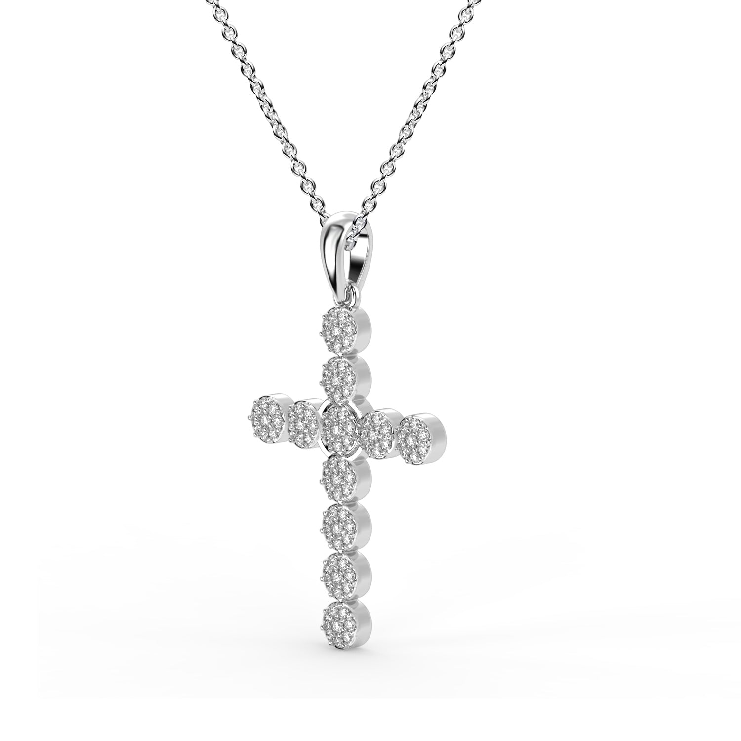 14K 0.25 Ct Cluster Cross Pendant With Chain