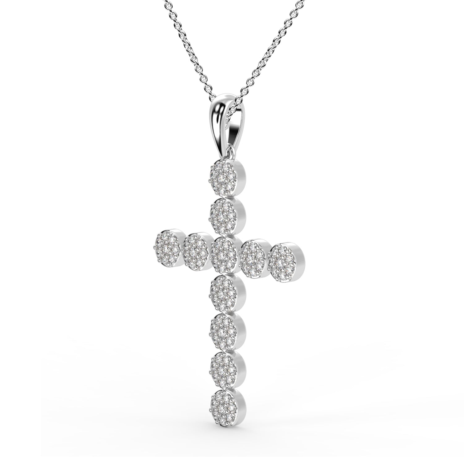 14K 0.50 Ct Cluster Cross Pendant With Chain