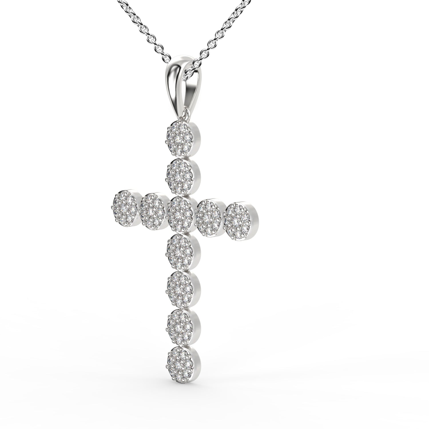 14K 0.75 Ct Cluster Cross Pendant With Chain