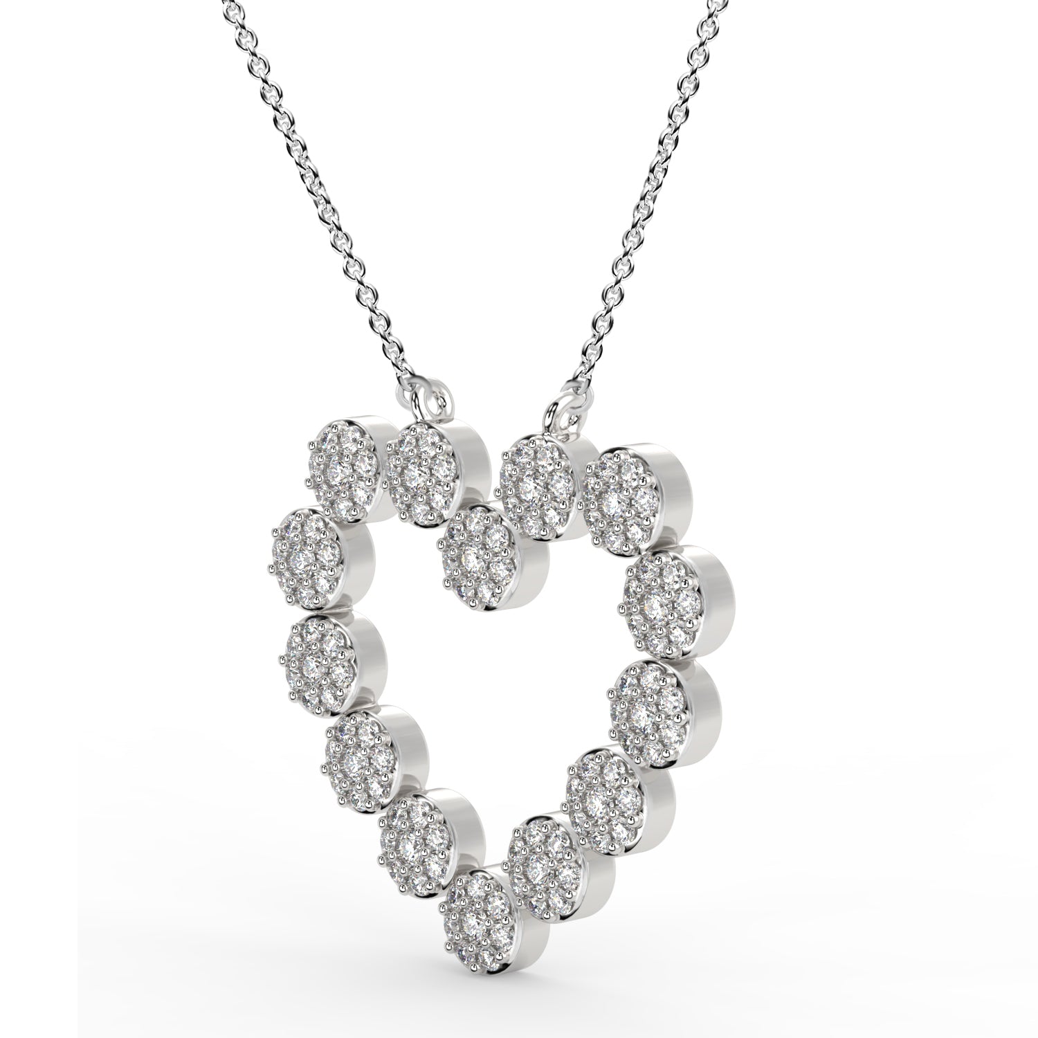 14K 0.25 Ct Cluster Heart Pendant With Chain