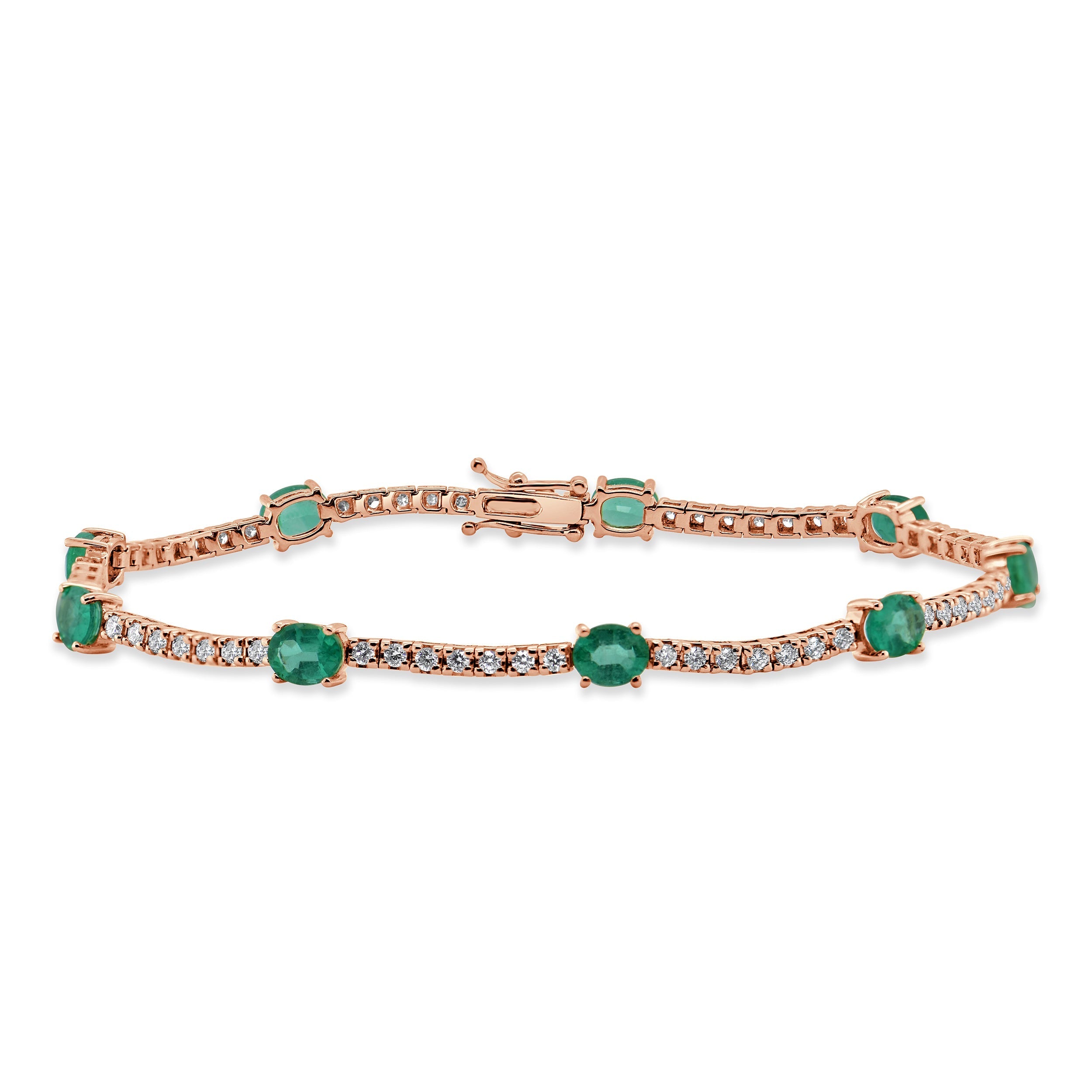 14K Gold Diamond & Green Emerald Tennis Bracelet