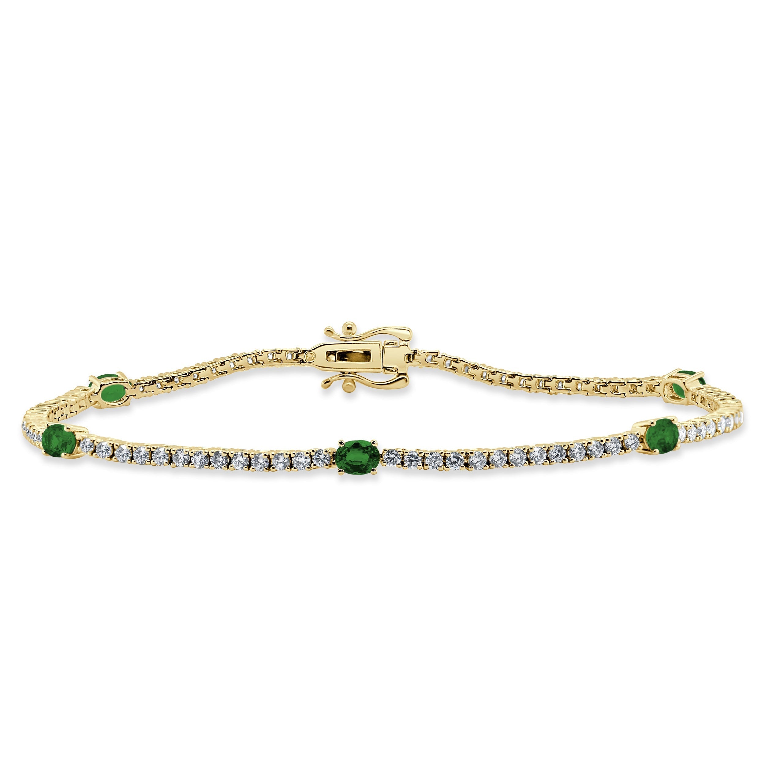 14K Gold Diamond & Green Emerald Tennis Bracelet