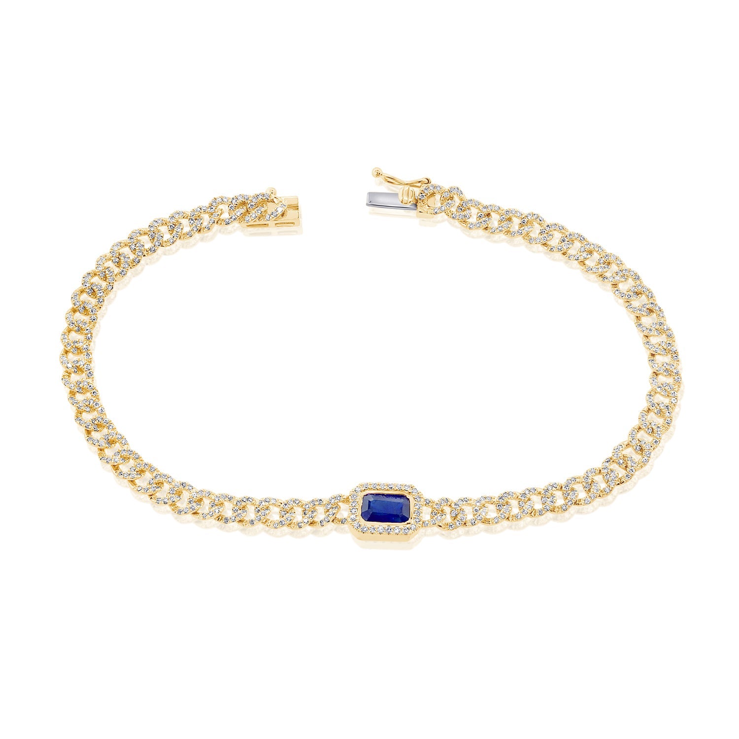 14k Gold Diamond & Blue Sapphire Link Bracelet