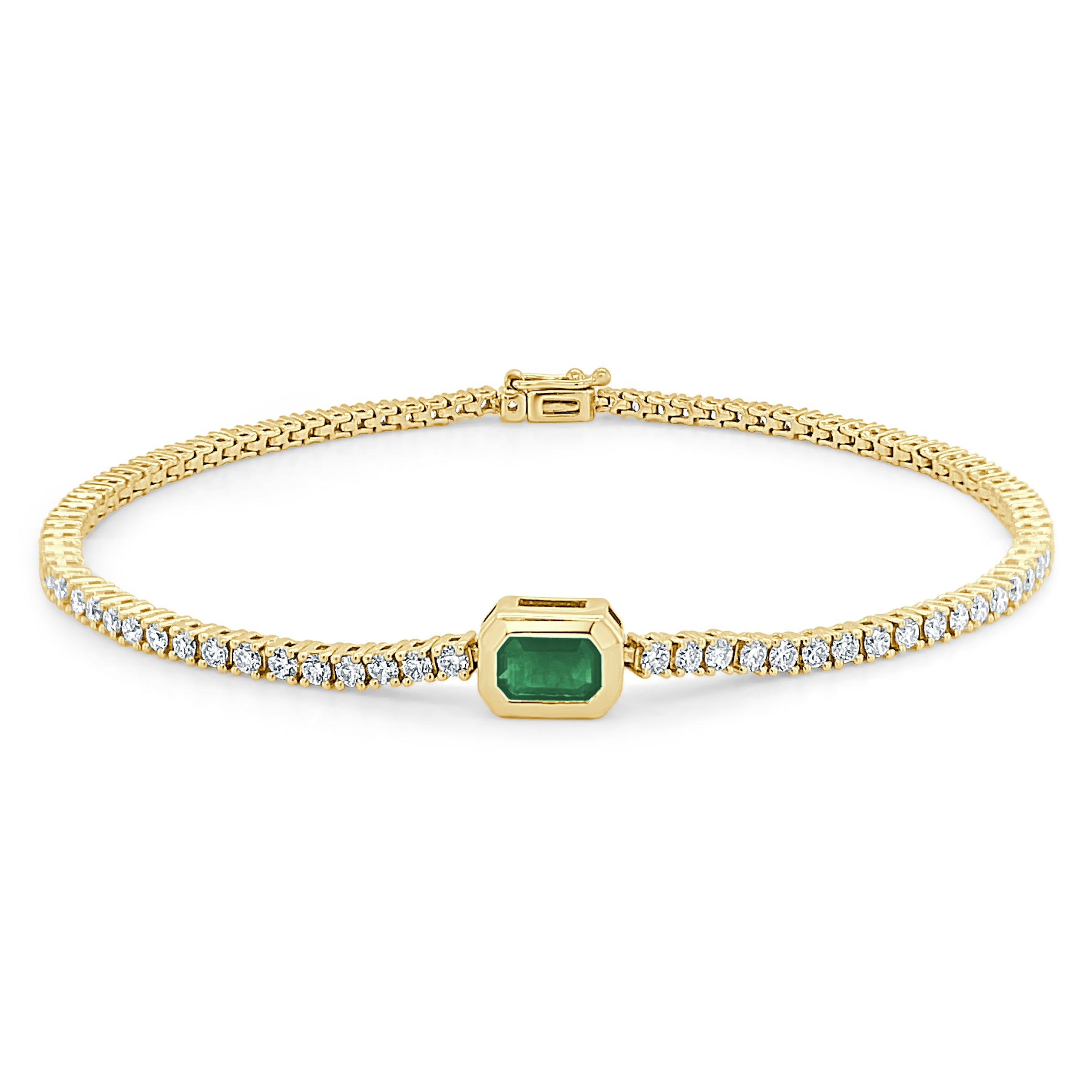 14k Gold Green Emerald & Diamond Tennis Bracelet