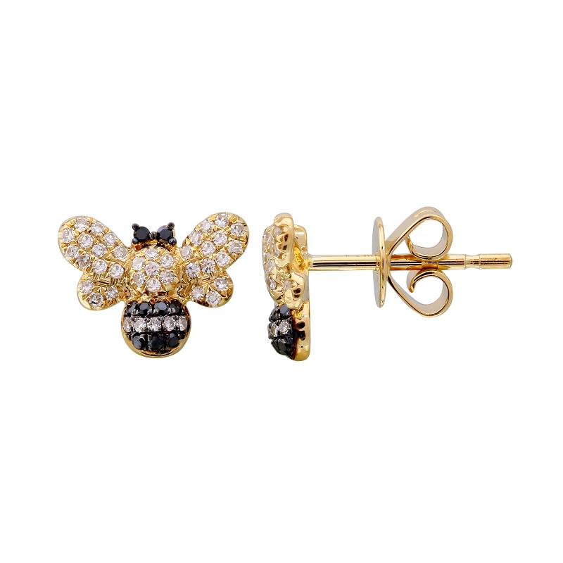 14k Gold & Diamond Bumble Bee Stud Earrings