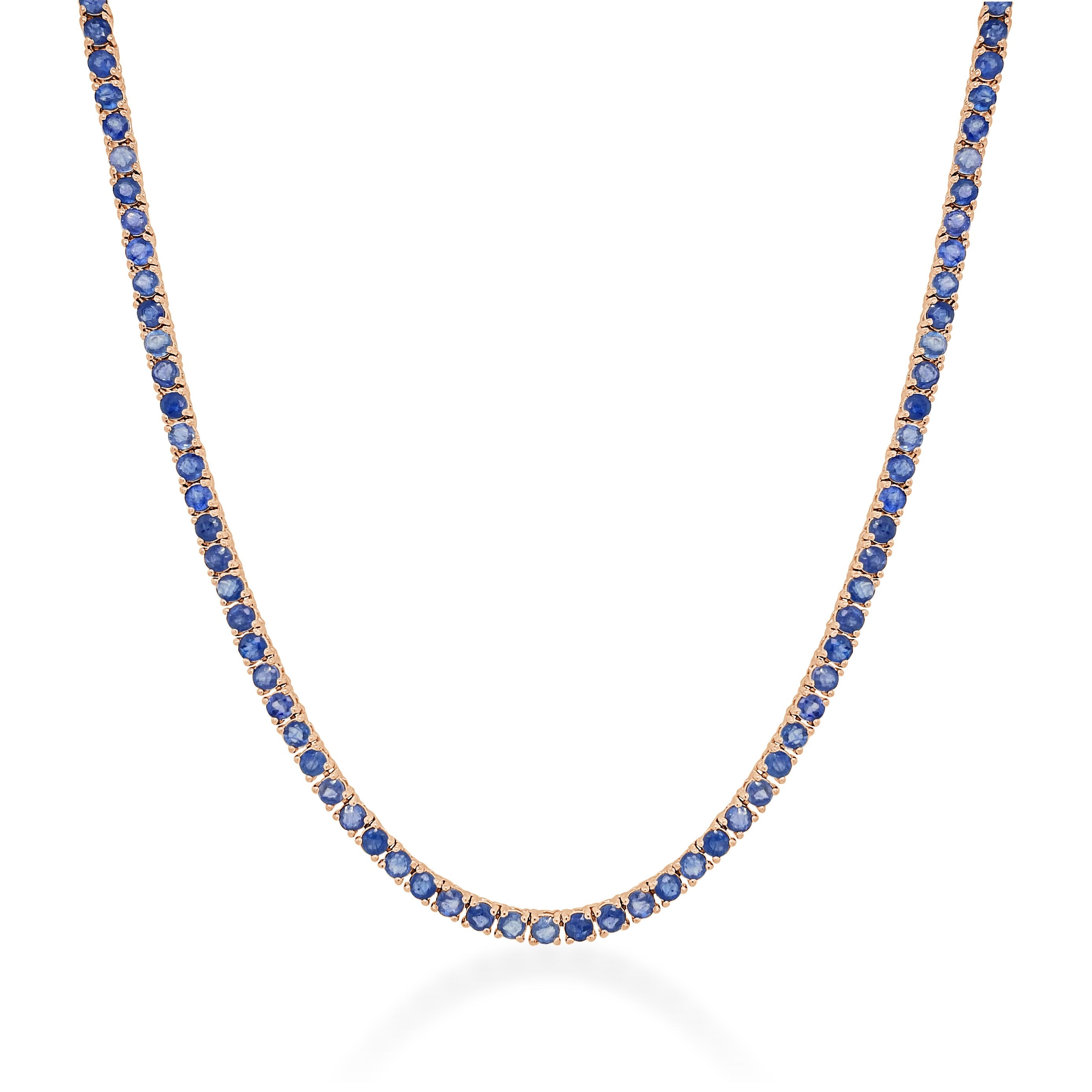 14k Gold & Blue Sapphire Tennis Necklace