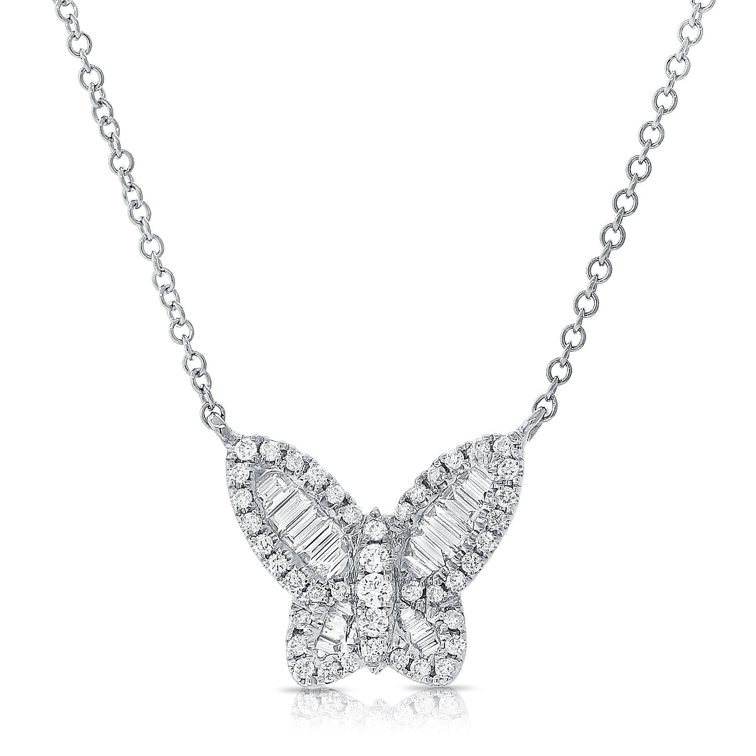14k Gold & Baguette Diamond Butterfly Necklace