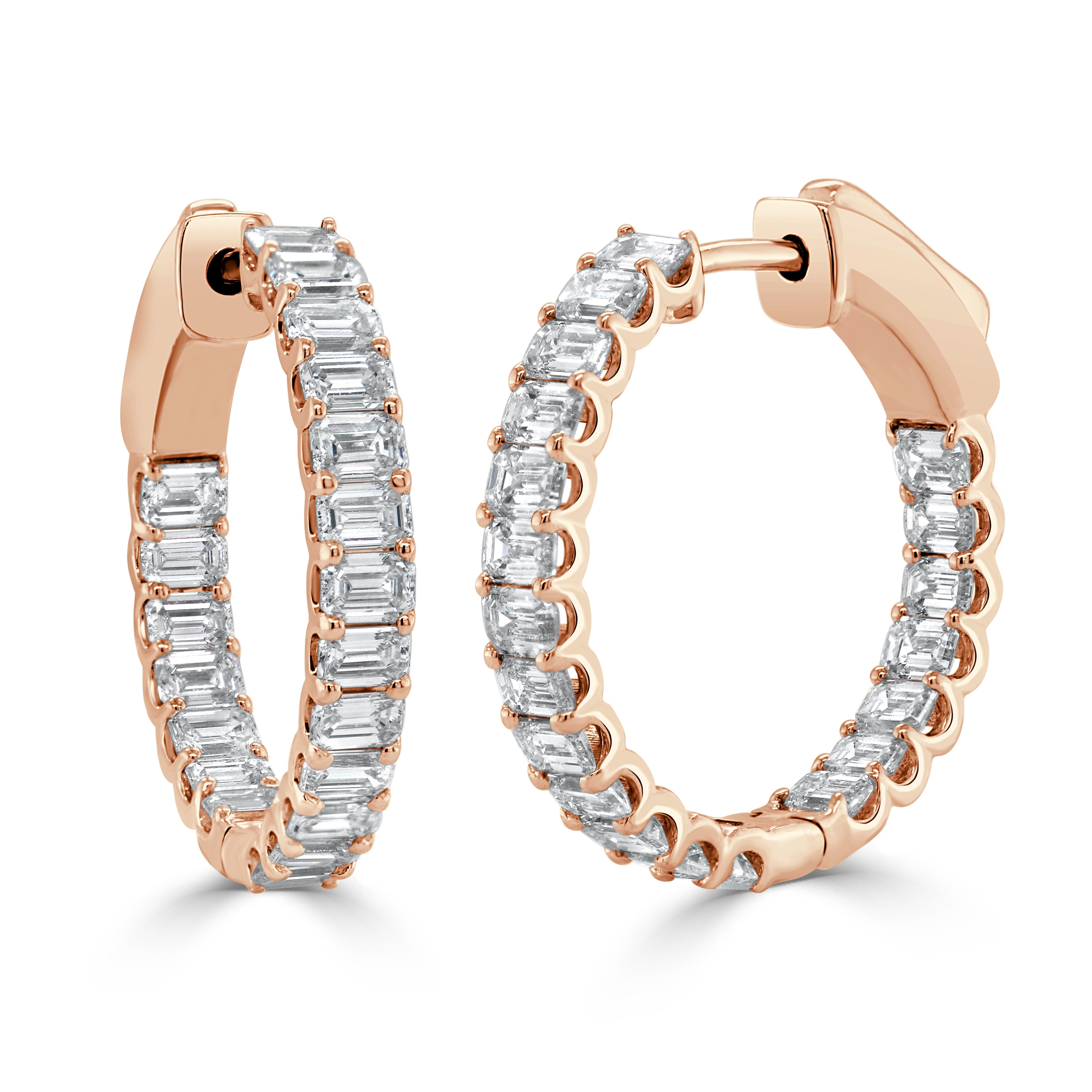 14K Gold & Emerald-Cut Diamond Inside-Out Hoop Earrings