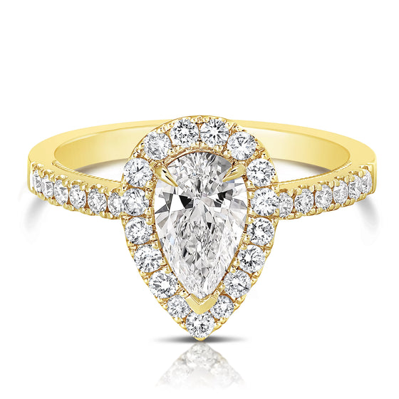 14K 1 Ct Pear Shape Halo Lab Grown Engagement Ring