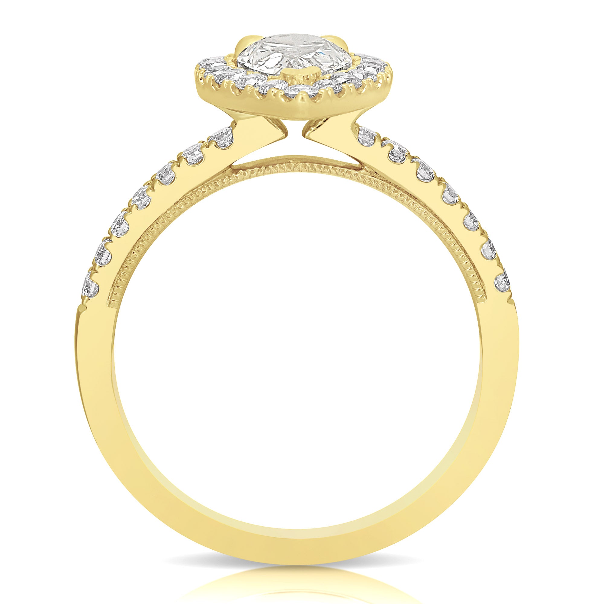 14K 1 Ct Pear Shape Halo Lab Grown Engagement Ring