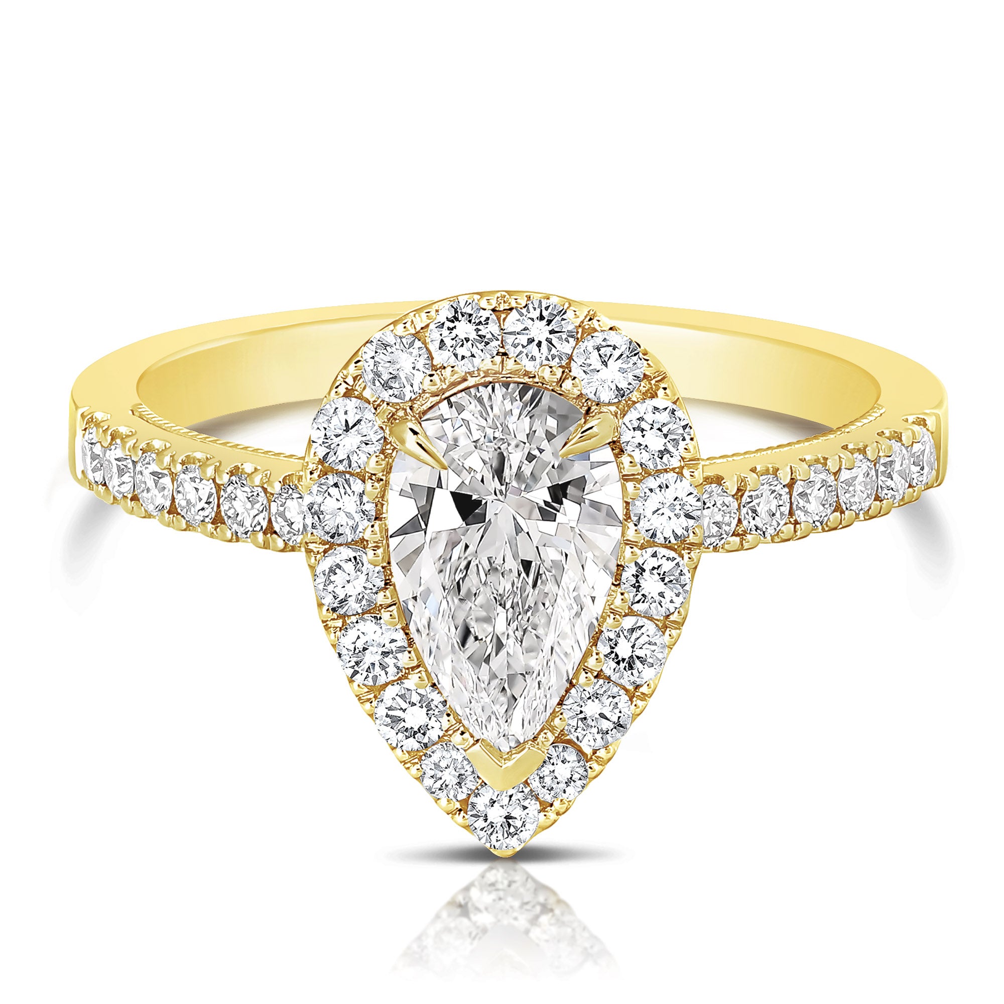 14K 2 Ct Center Pear Shape Halo Lab Grown Engagement Ring