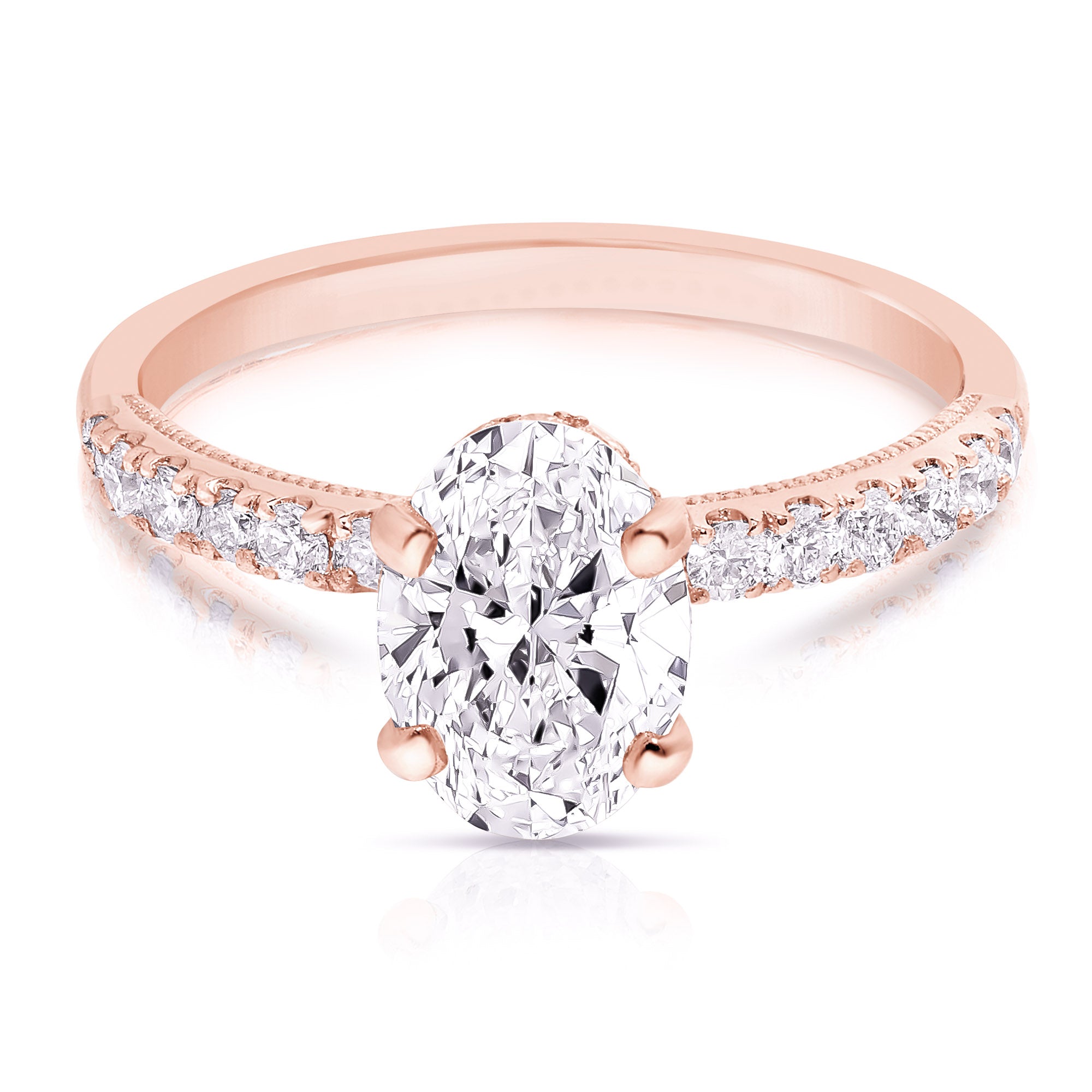 14K 1.5 Ct Oval H-Halo Lab Grown Engagement Ring