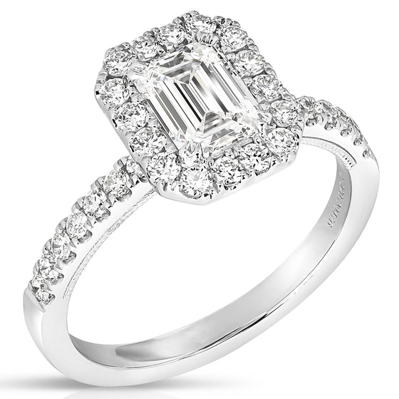 14K 1 Ct Emerald Cut Halo Diamond Engagement Ring