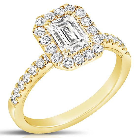 14K 1 Ct Emerald Cut Halo Diamond Engagement Ring