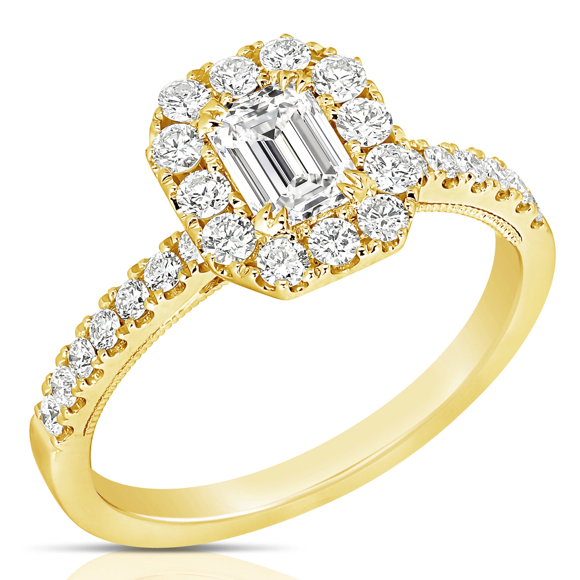 14K 0.5 Ct Center Emerald Cut Halo Diamond Engagement Ring