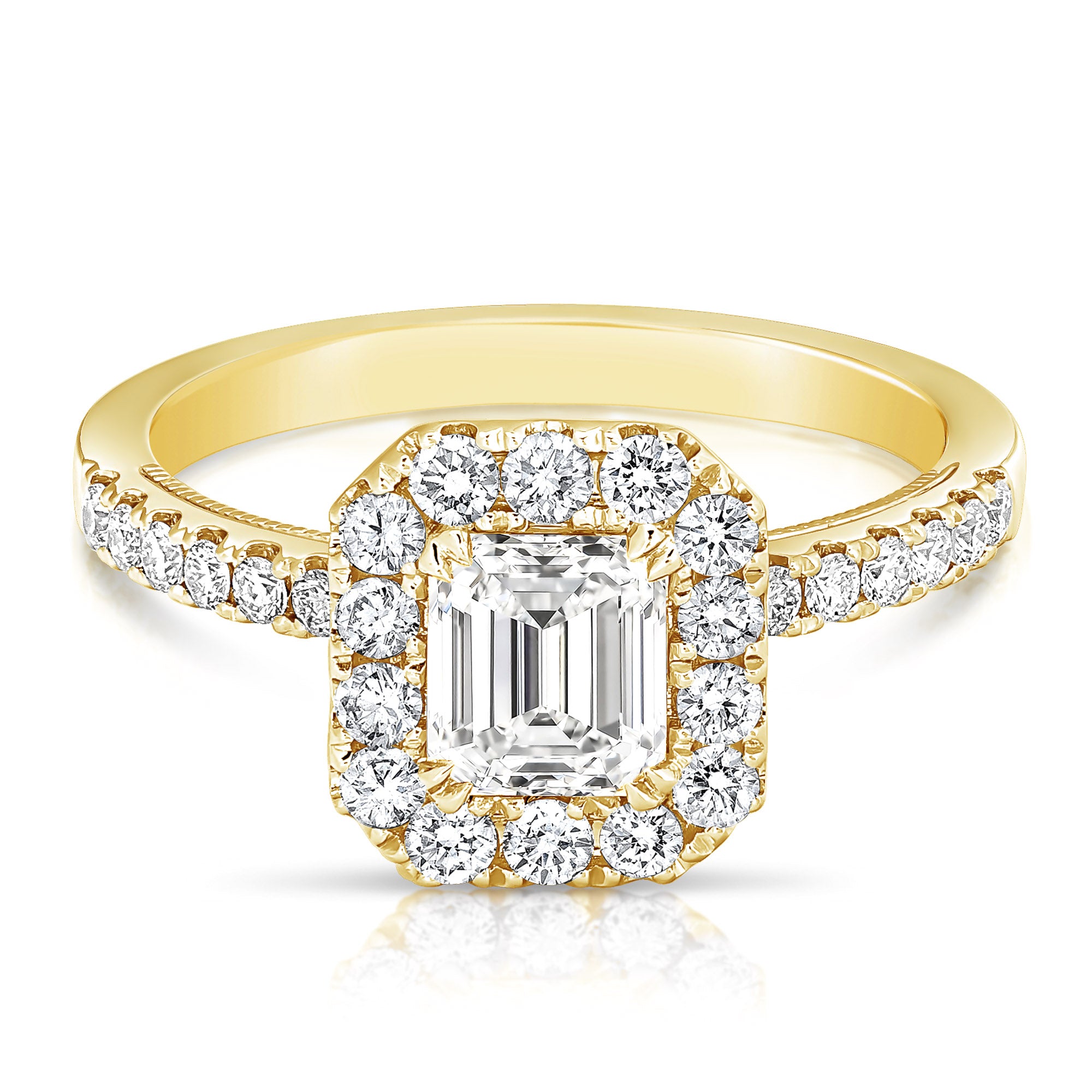 14K 3/4 Ct Center Emerald Cut Halo Diamond Engagement Ring