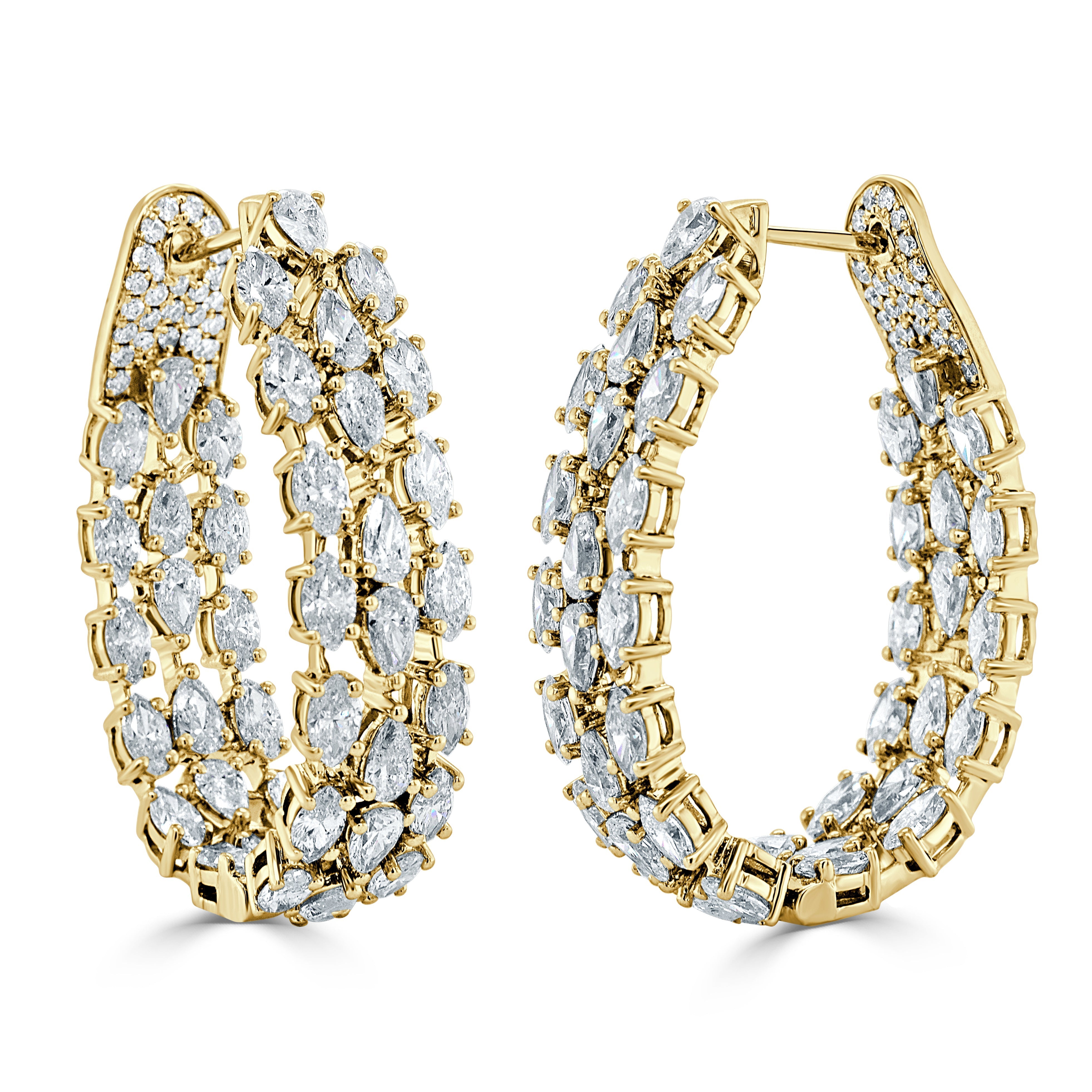 14K Gold & Fancy Shape Diamond Inside-Out Pear-Shaped Hoop Earrings