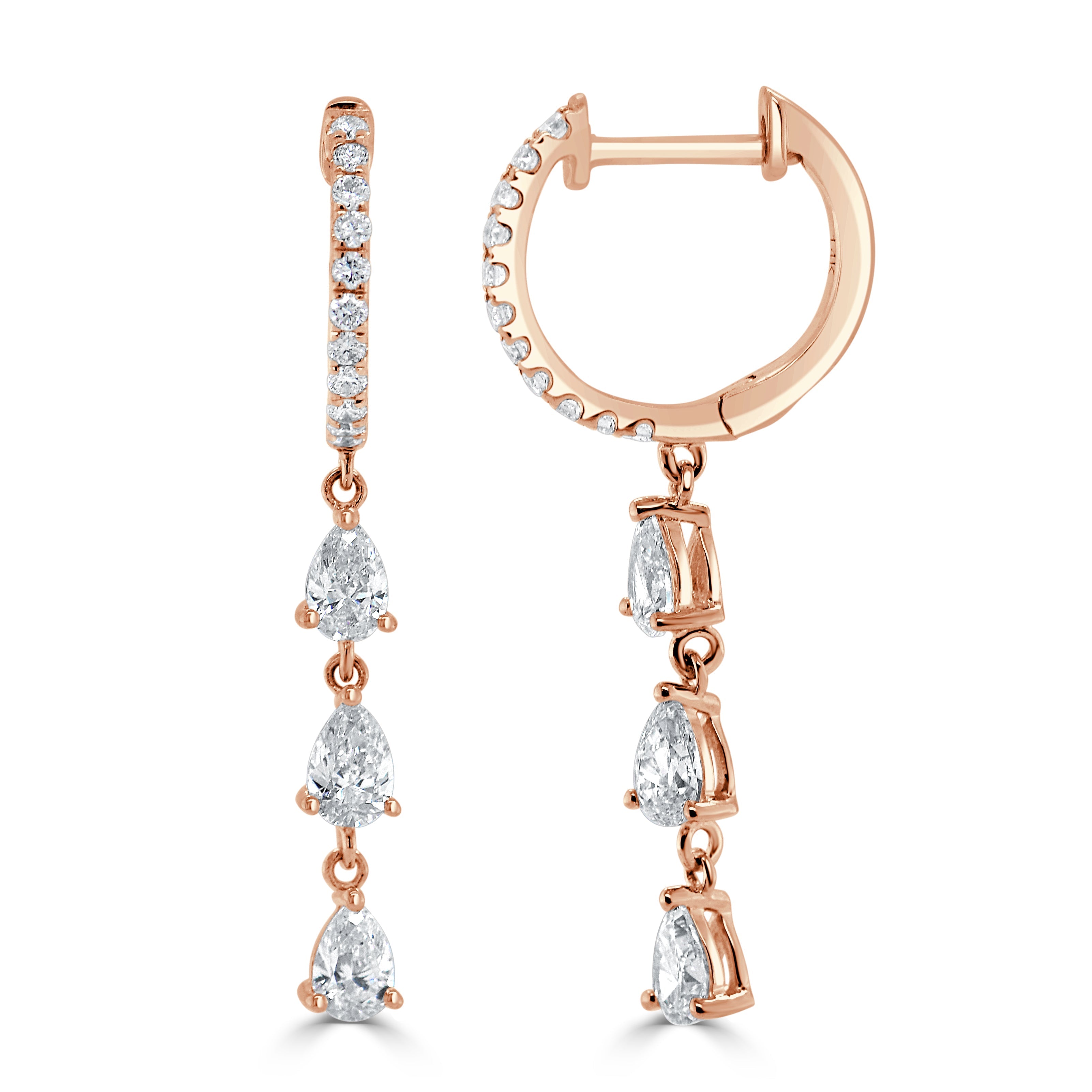 14k Gold & Pear-Shape Diamond Huggie Earrings