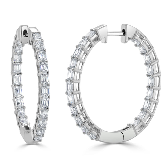 14K Gold Emerald-Cut Diamond Inside-Out Hoop Earrings