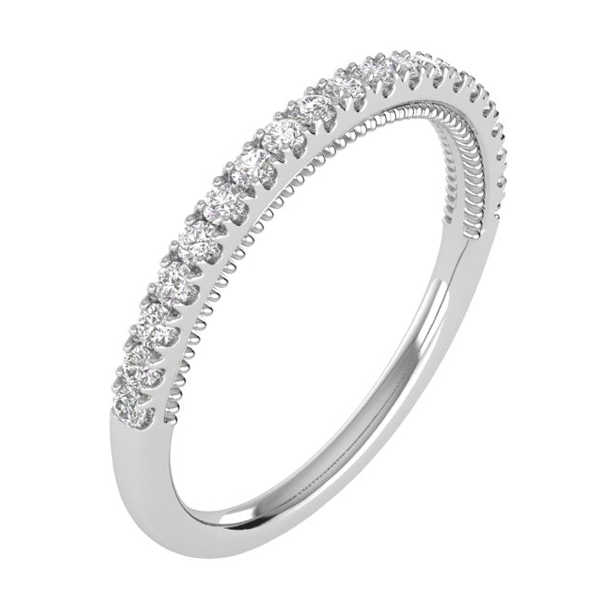 14K 0.25 Ct Gold Colorless Flawless French Pave With Milgrain Wedding Band