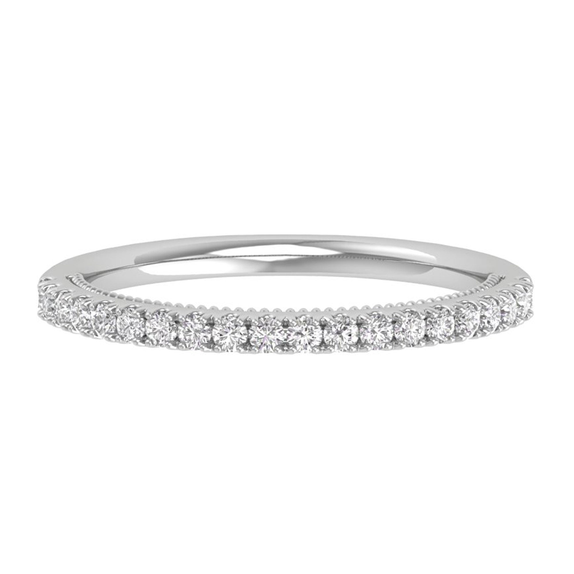 14K 0.25 Ct Gold Colorless Flawless French Pave With Milgrain Wedding Band