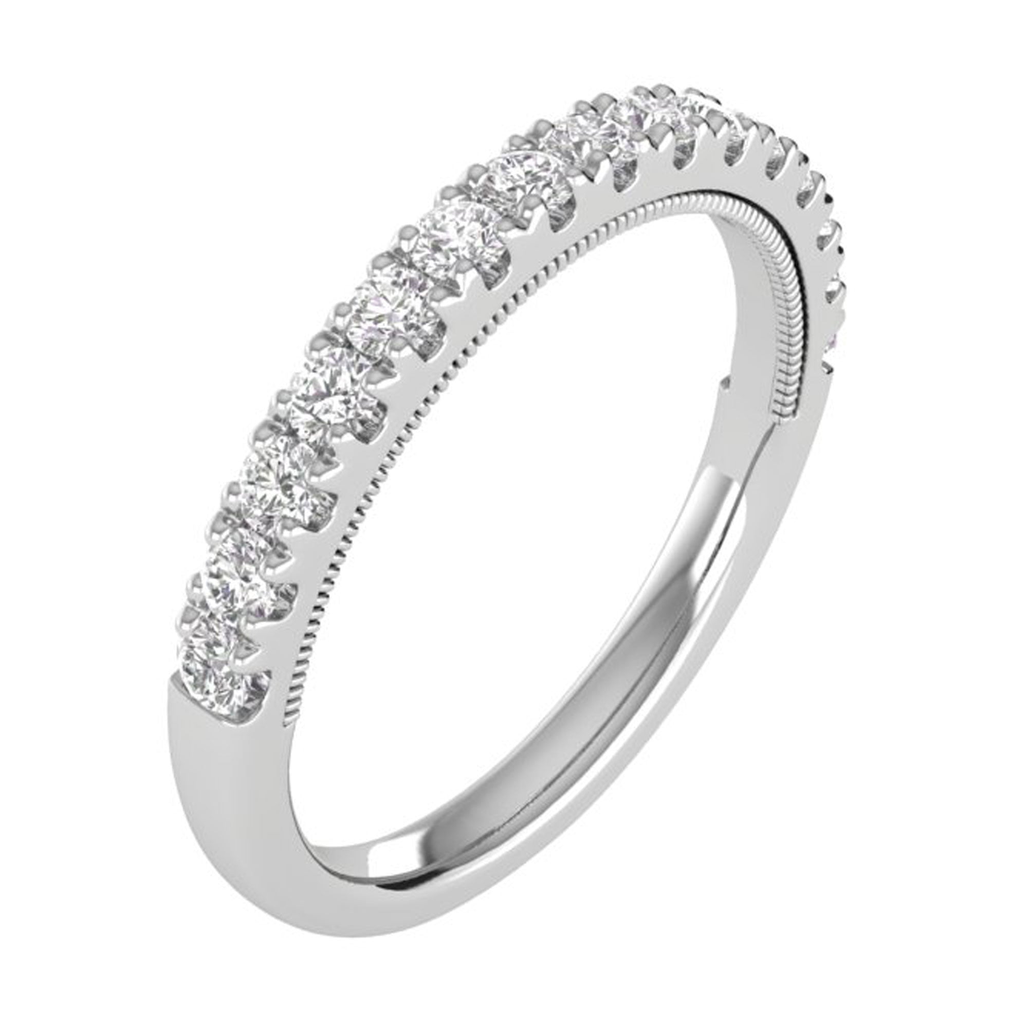 14K 0.50 Ct Gold Colorless Flawless French Pave With Milgrain Wedding Band