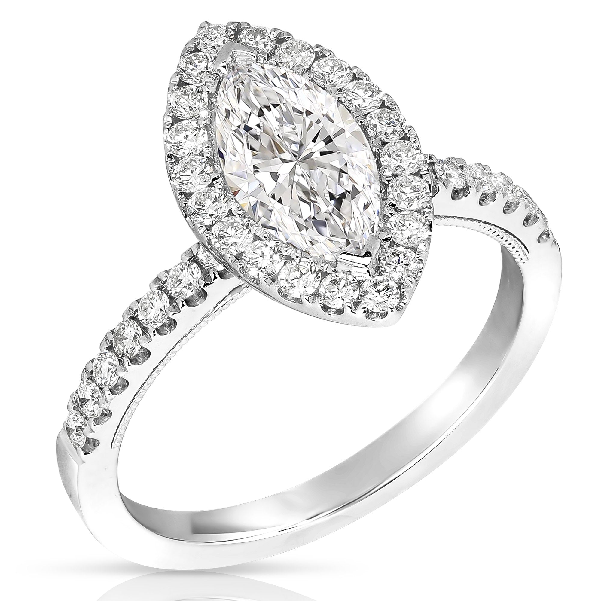 14K 1 Ct Marquise Halo Diamond Engagement Ring