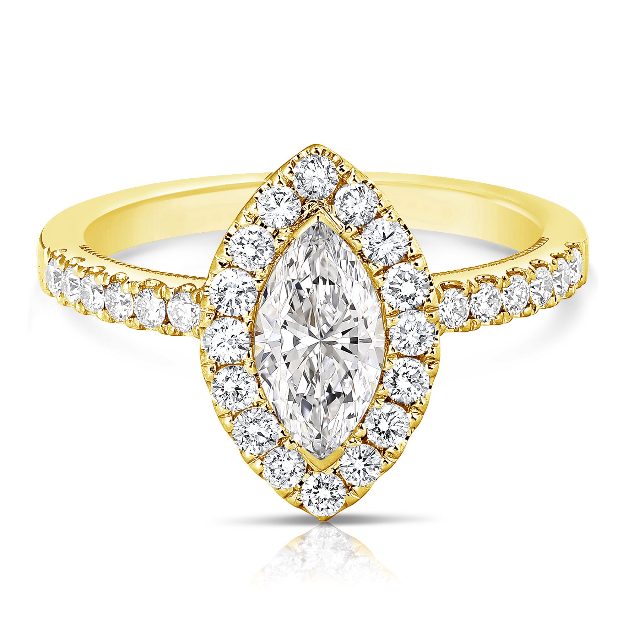 14K 3/4 Ct Center Marquise Halo Diamond Engagement Ring