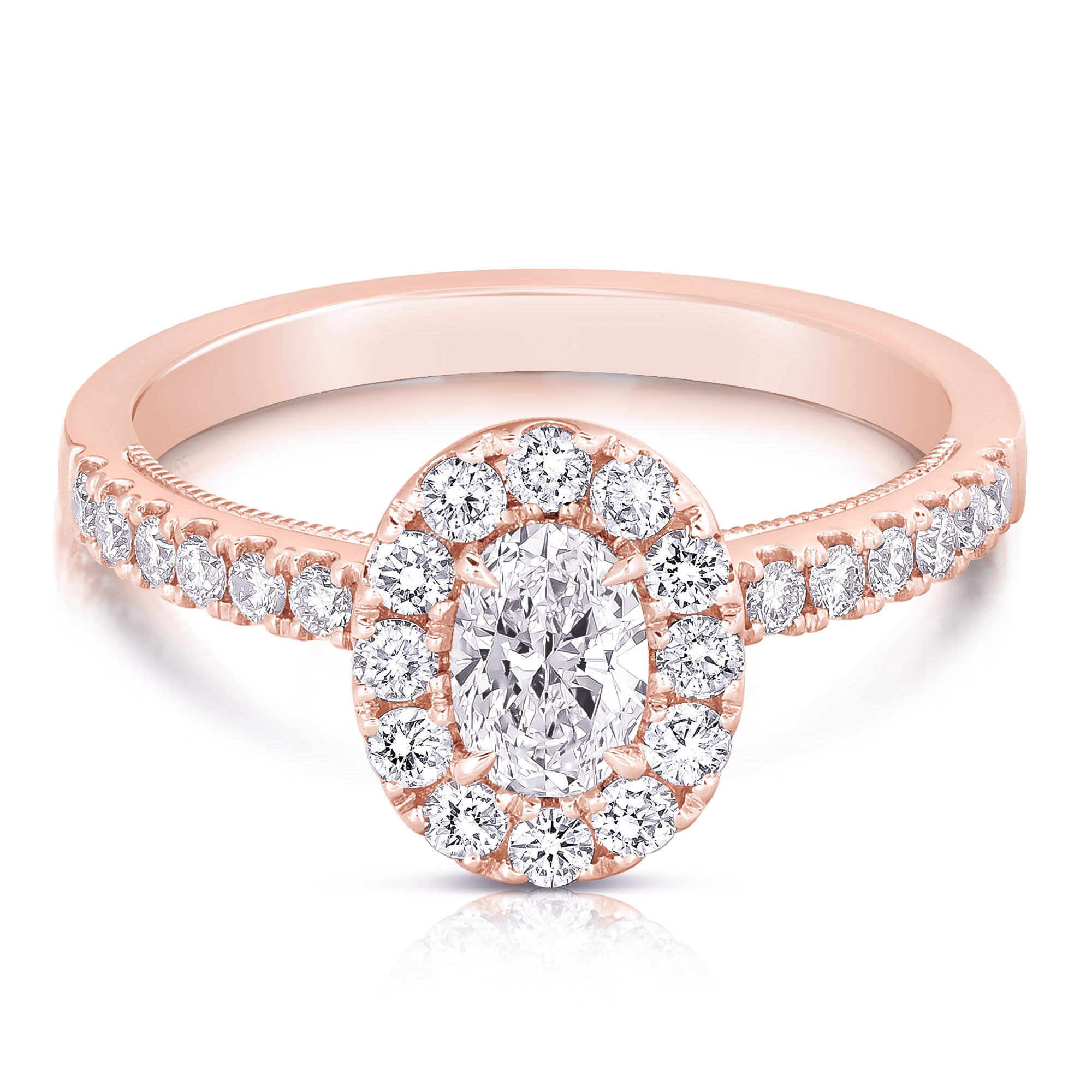 14K 0.5 Ct Center Oval Halo Diamond Engagement Ring