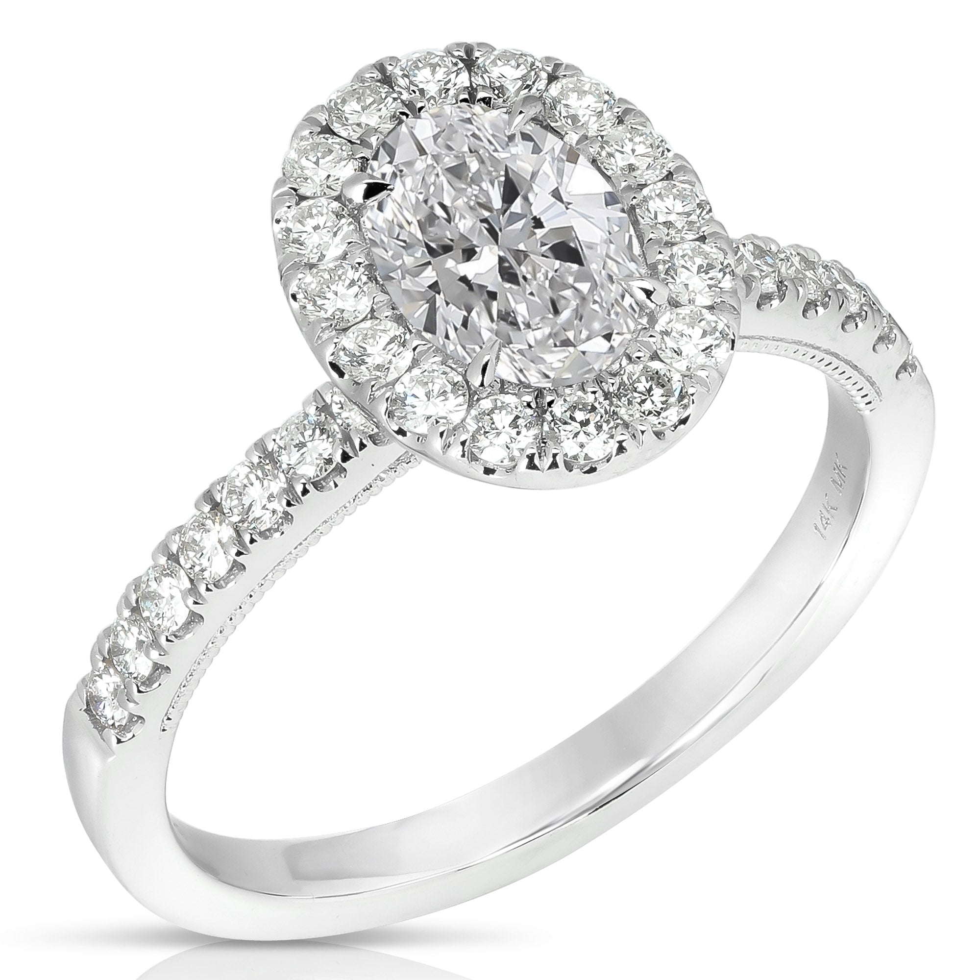 14K 3/4 Ct Center Oval Halo Diamond Engagement Ring