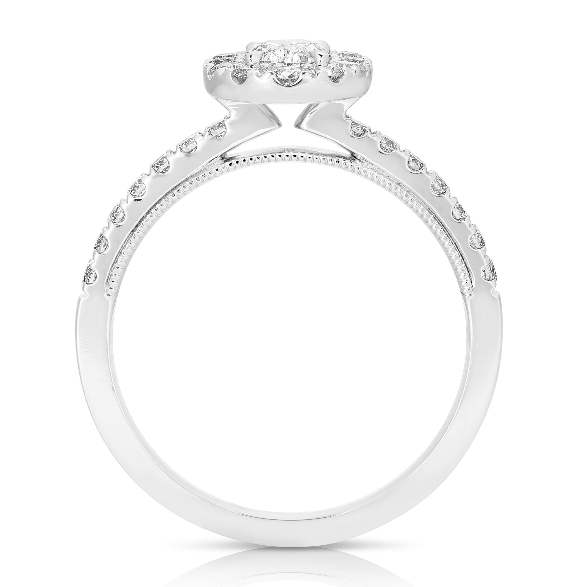 14K 3/4 Ct Center Oval Halo Diamond Engagement Ring