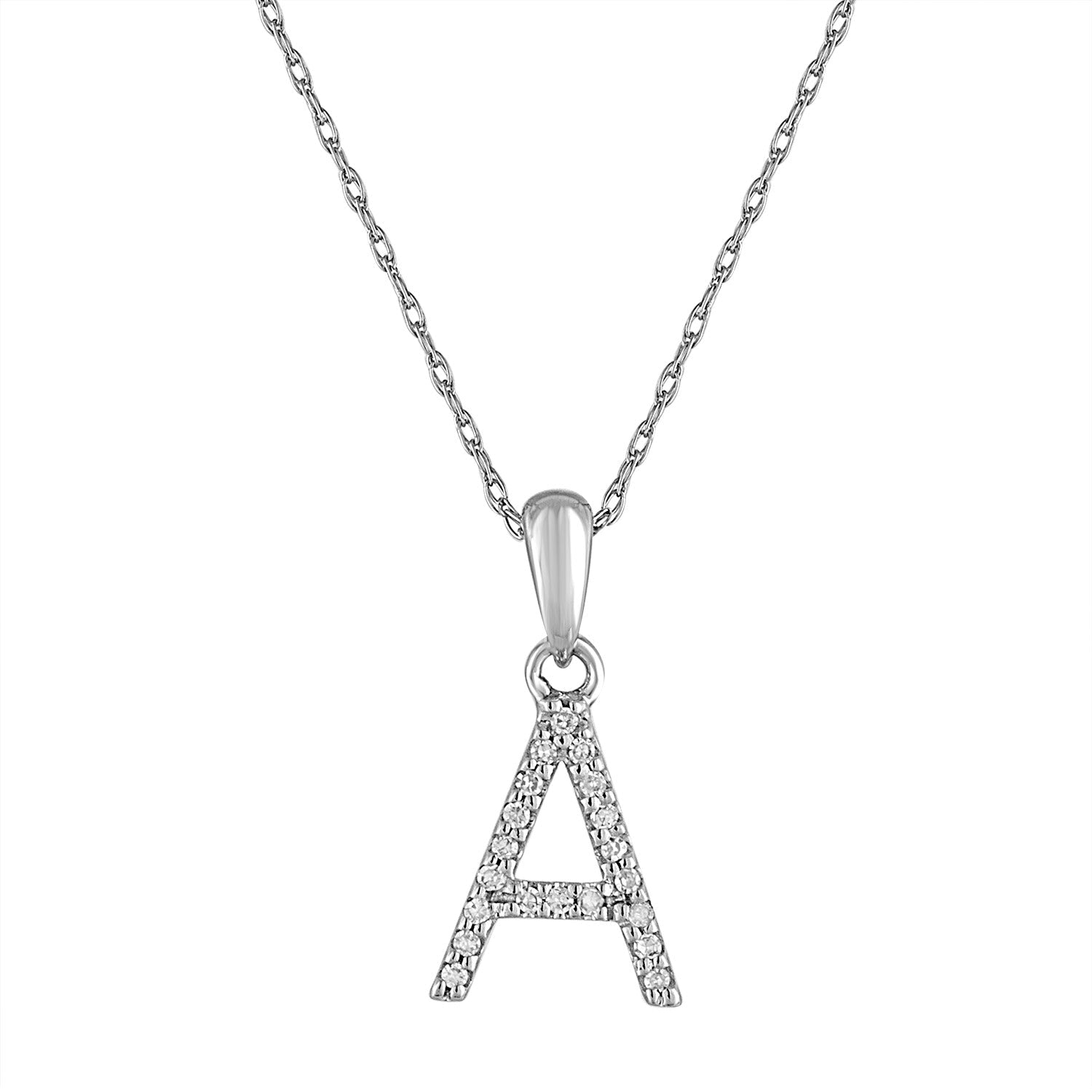 14k White Gold & Diamond Initial Necklace with Rope Chain