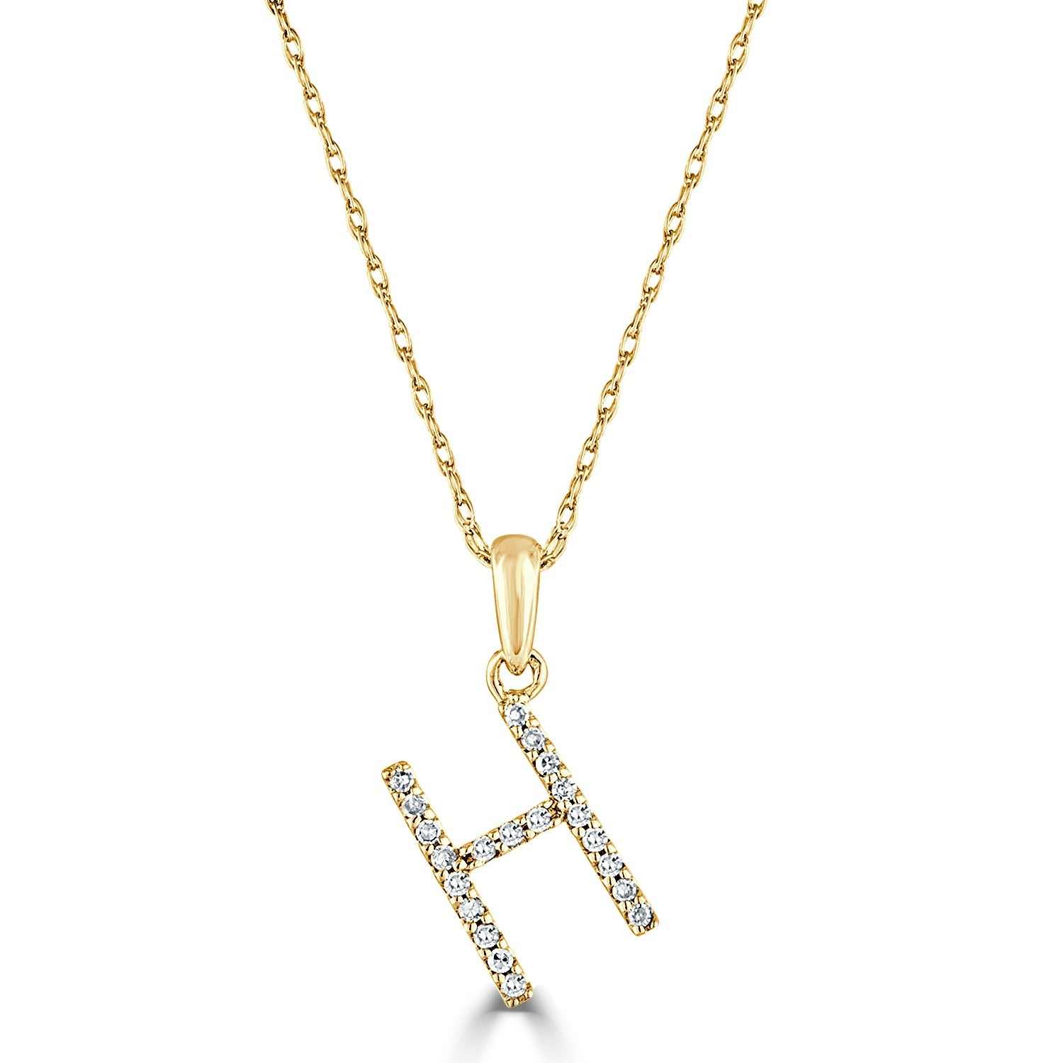 14k Yellow Gold & Diamond Initial Necklace with Rope Chain