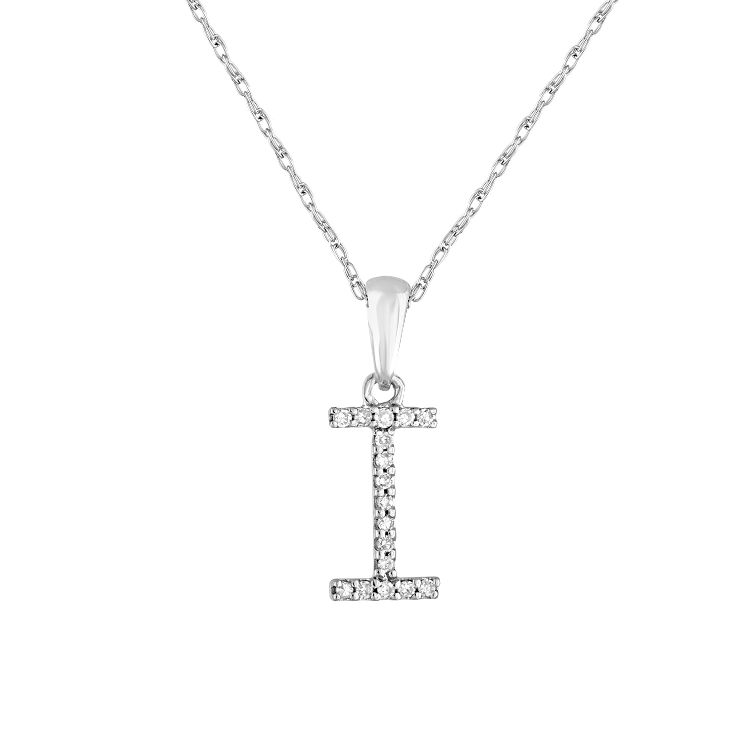 14k White Gold & Diamond Initial Necklace with Rope Chain