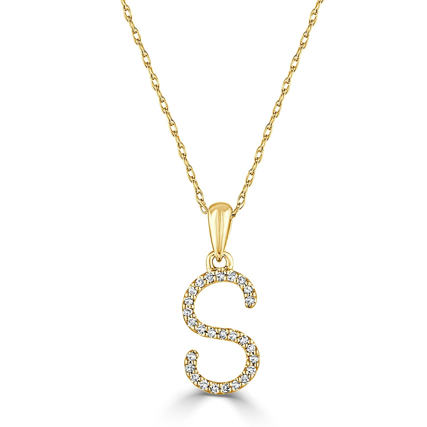 14k Yellow Gold & Diamond Initial Necklace with Rope Chain
