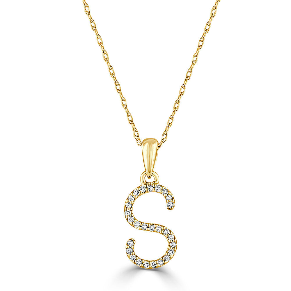 14k Gold & Diamond Initial Necklace- S with Rope Chain