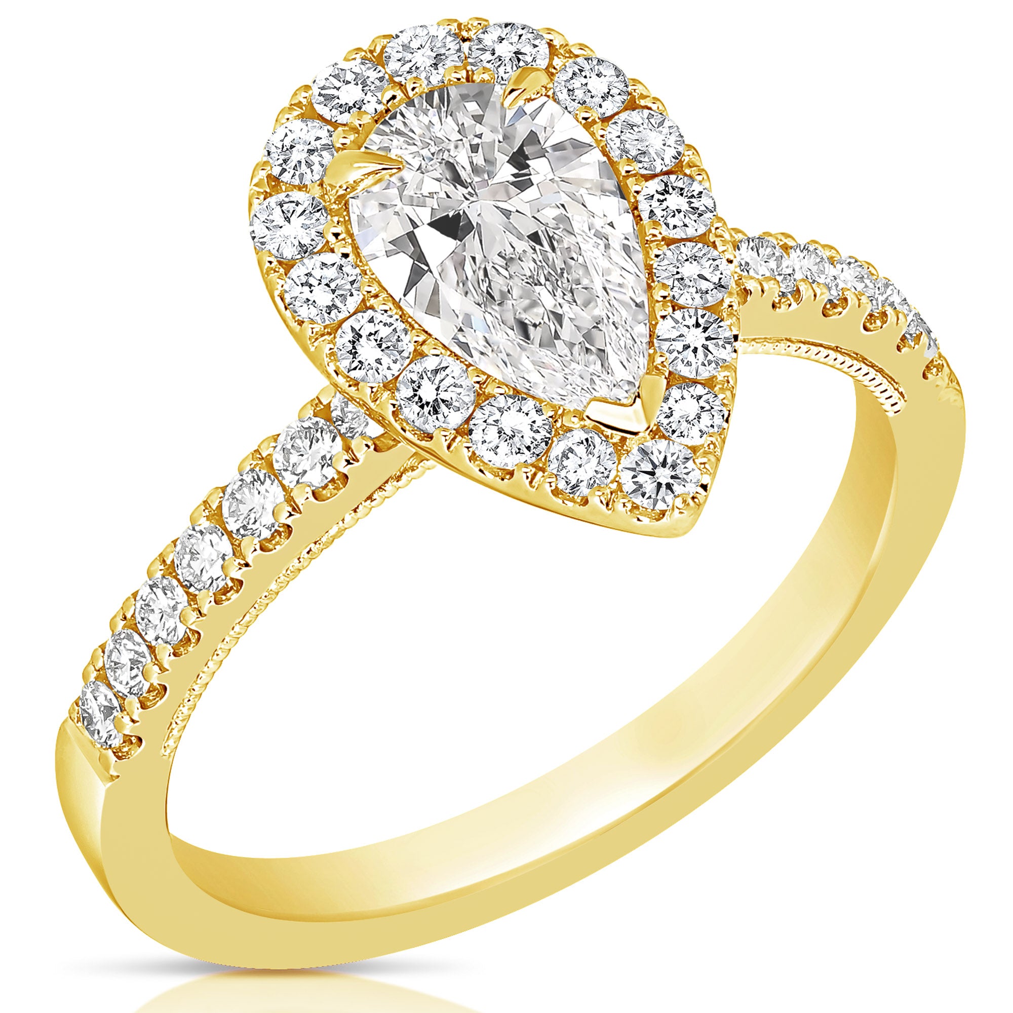 14K 1 Ct Pear Shape Halo Diamond Engagement Ring